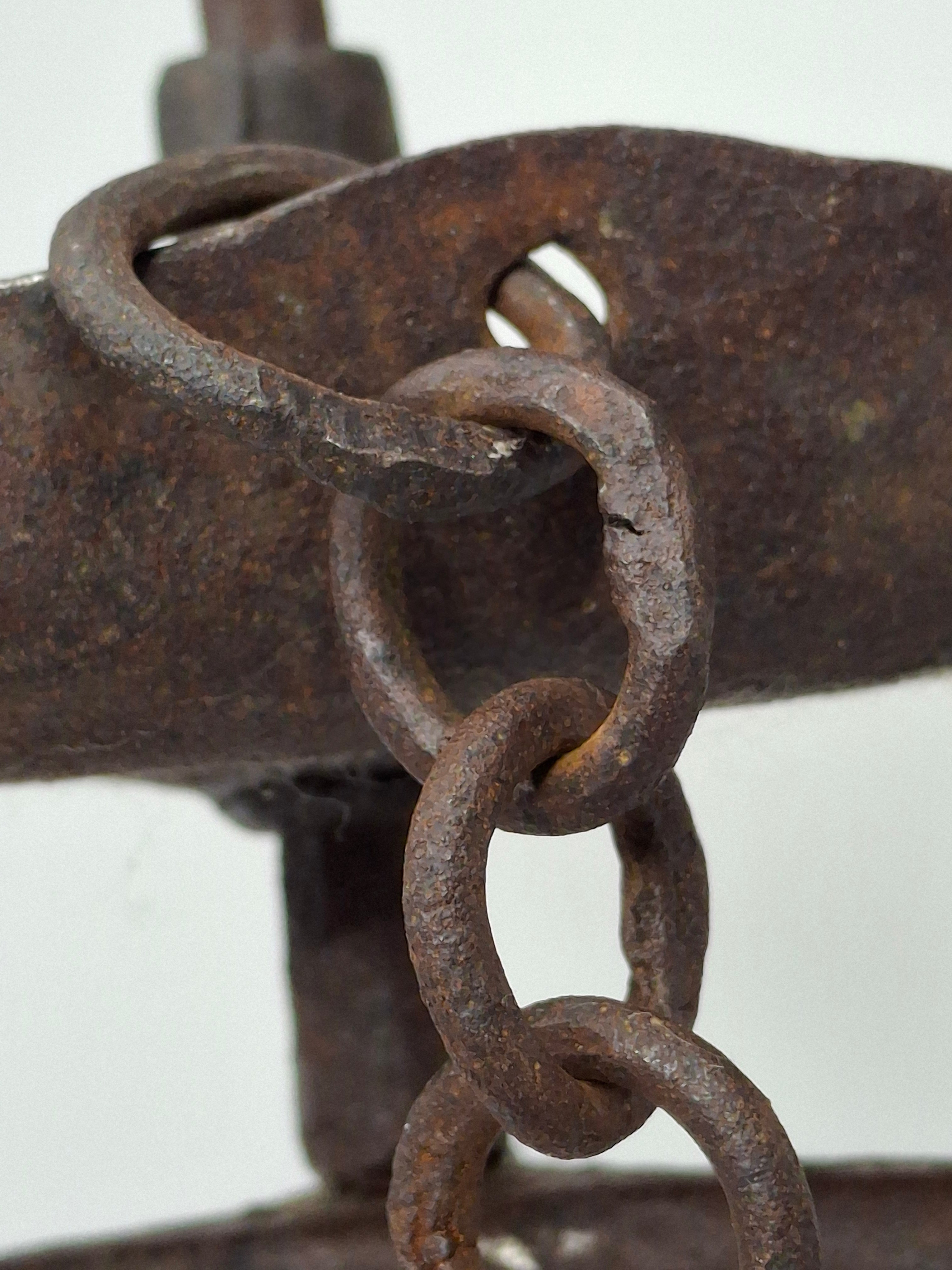 Museum Quality Antique 18th Century Hand-Wrought Iron Adjustable Four-Wick Grease or Lard Lamp with extremely Rare Pin-and-Hole Adjustment System