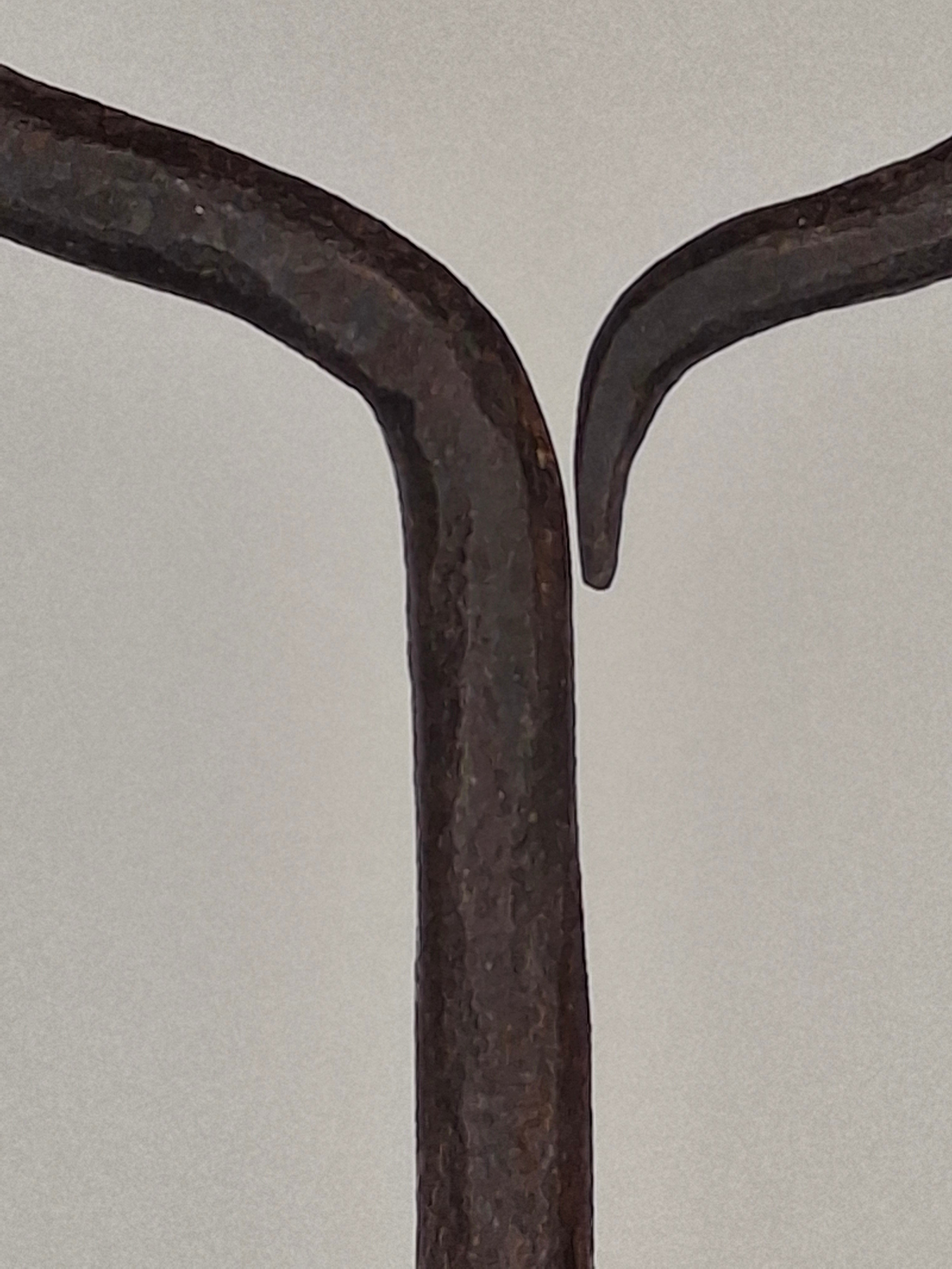 Museum Quality Antique 18th Century Hand-Wrought Iron Adjustable Four-Wick Grease or Lard Lamp with extremely Rare Pin-and-Hole Adjustment System