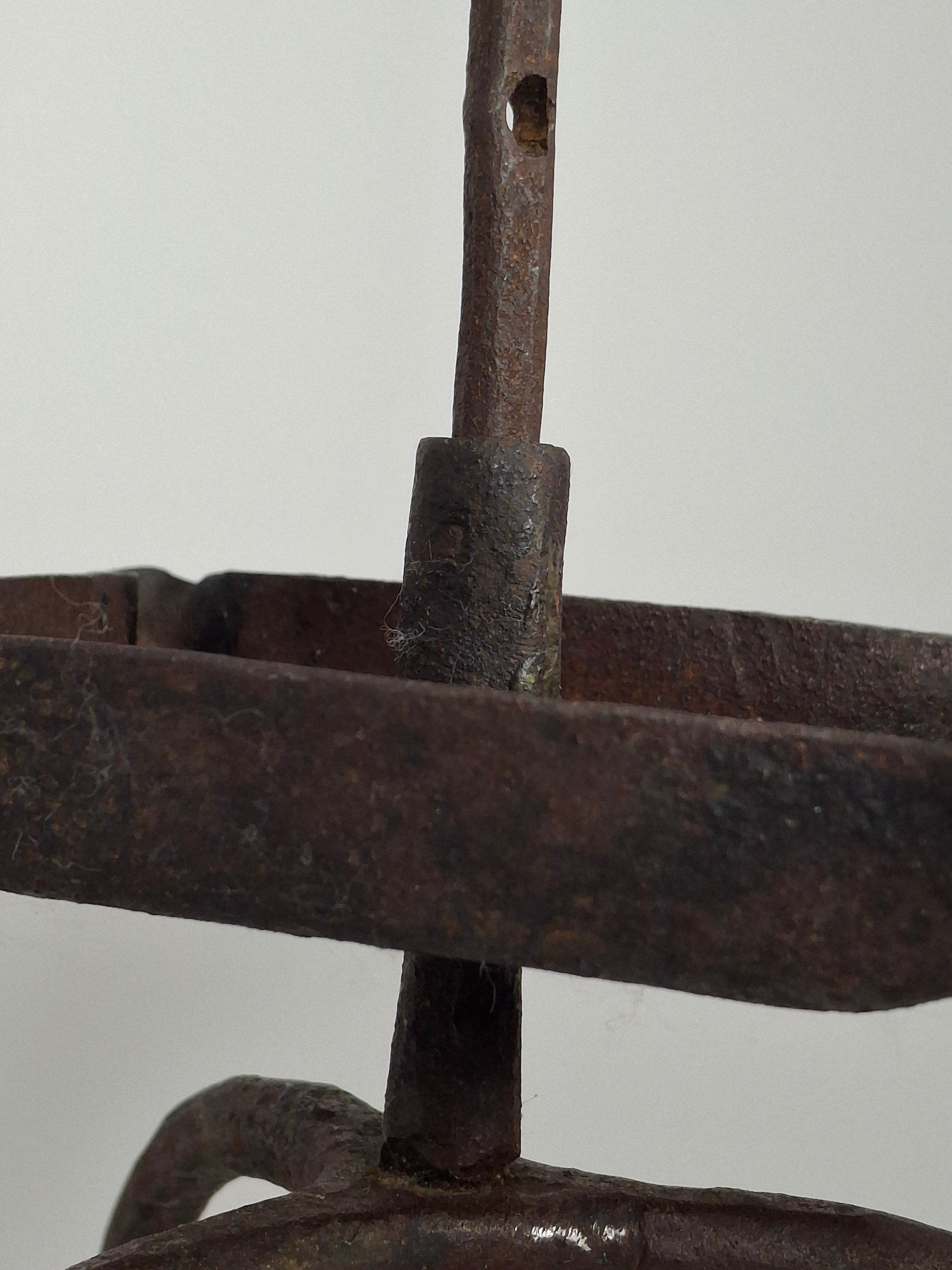 Museum Quality Antique 18th Century Hand-Wrought Iron Adjustable Four-Wick Grease or Lard Lamp with extremely Rare Pin-and-Hole Adjustment System