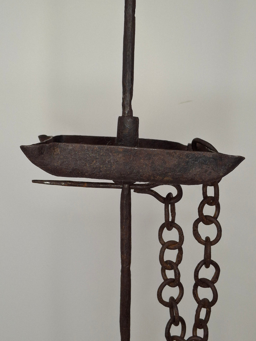 Museum Quality Antique 18th Century Hand-Wrought Iron Adjustable Four-Wick Grease or Lard Lamp with extremely Rare Pin-and-Hole Adjustment System