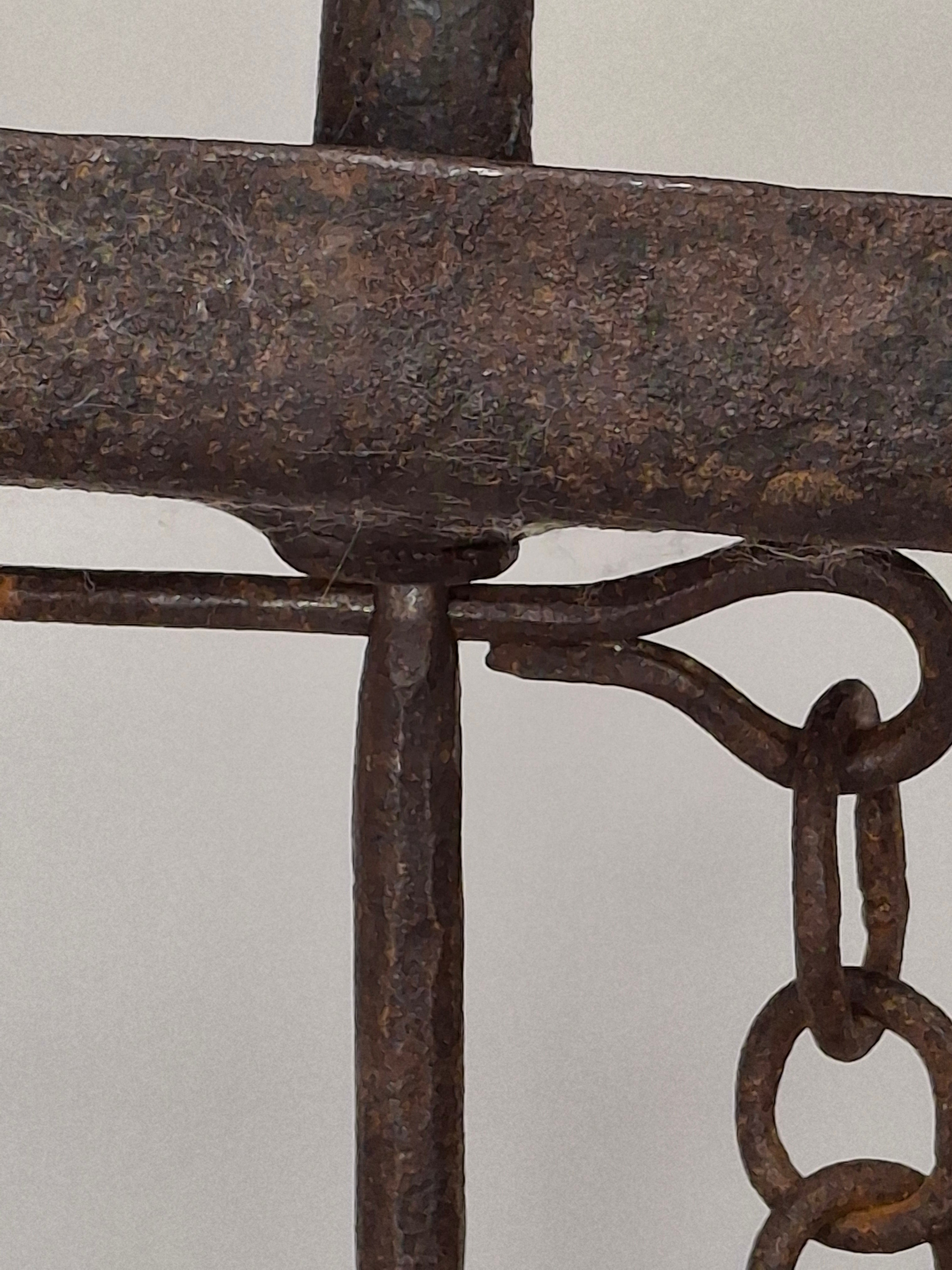 Museum Quality Antique 18th Century Hand-Wrought Iron Adjustable Four-Wick Grease or Lard Lamp with extremely Rare Pin-and-Hole Adjustment System