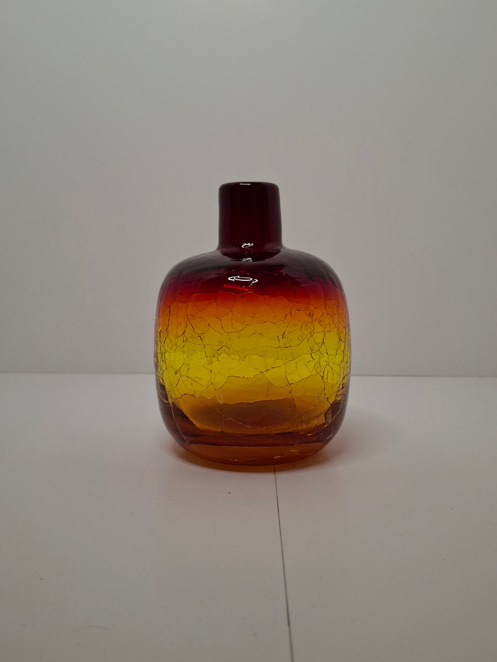 Vintage Mid-Century Amberina Crackle Glass Bud Vase - Hand-Blown w/ Pontil Mark