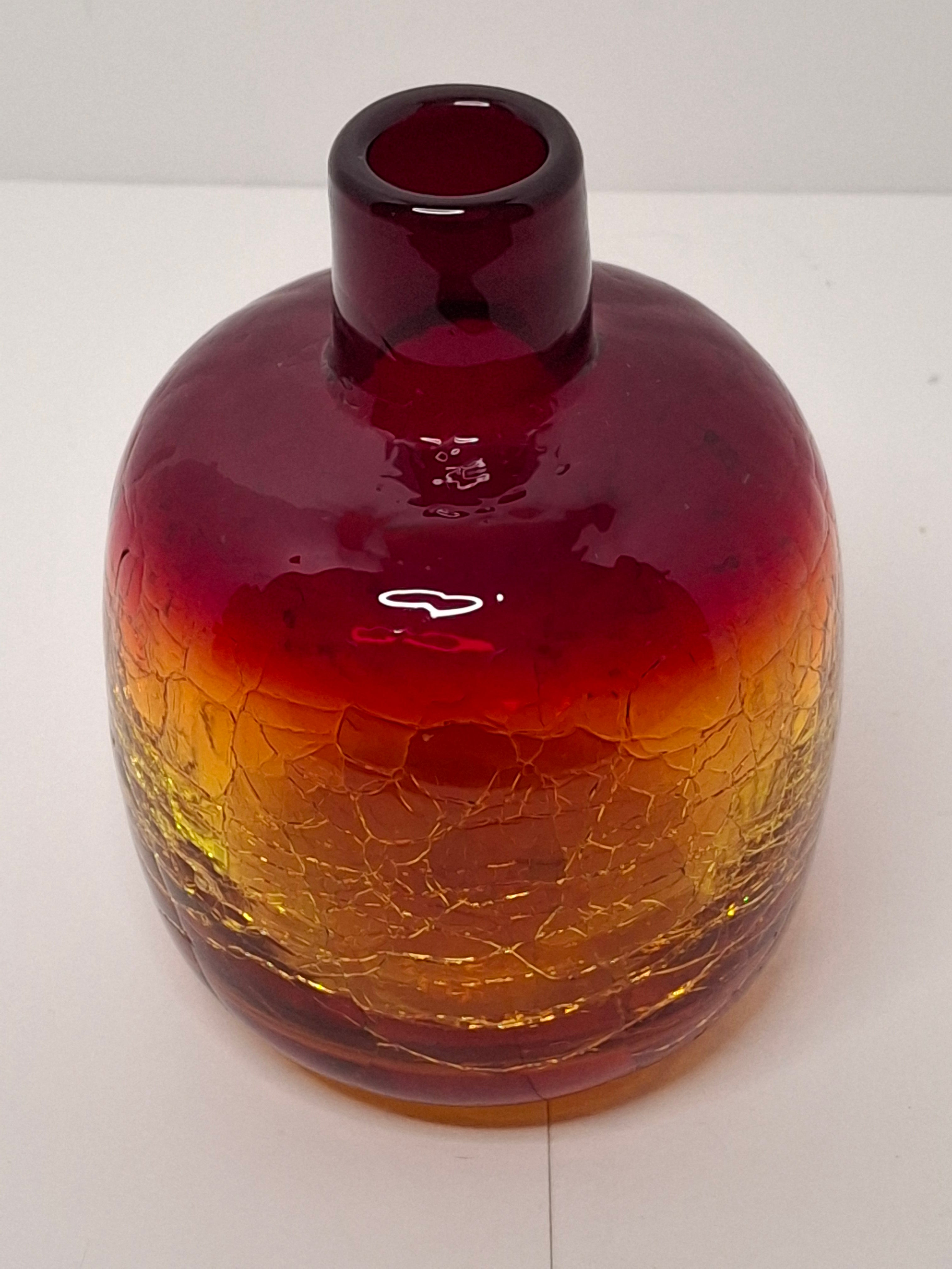 Vintage Mid-Century Amberina Crackle Glass Bud Vase - Hand-Blown w/ Pontil Mark