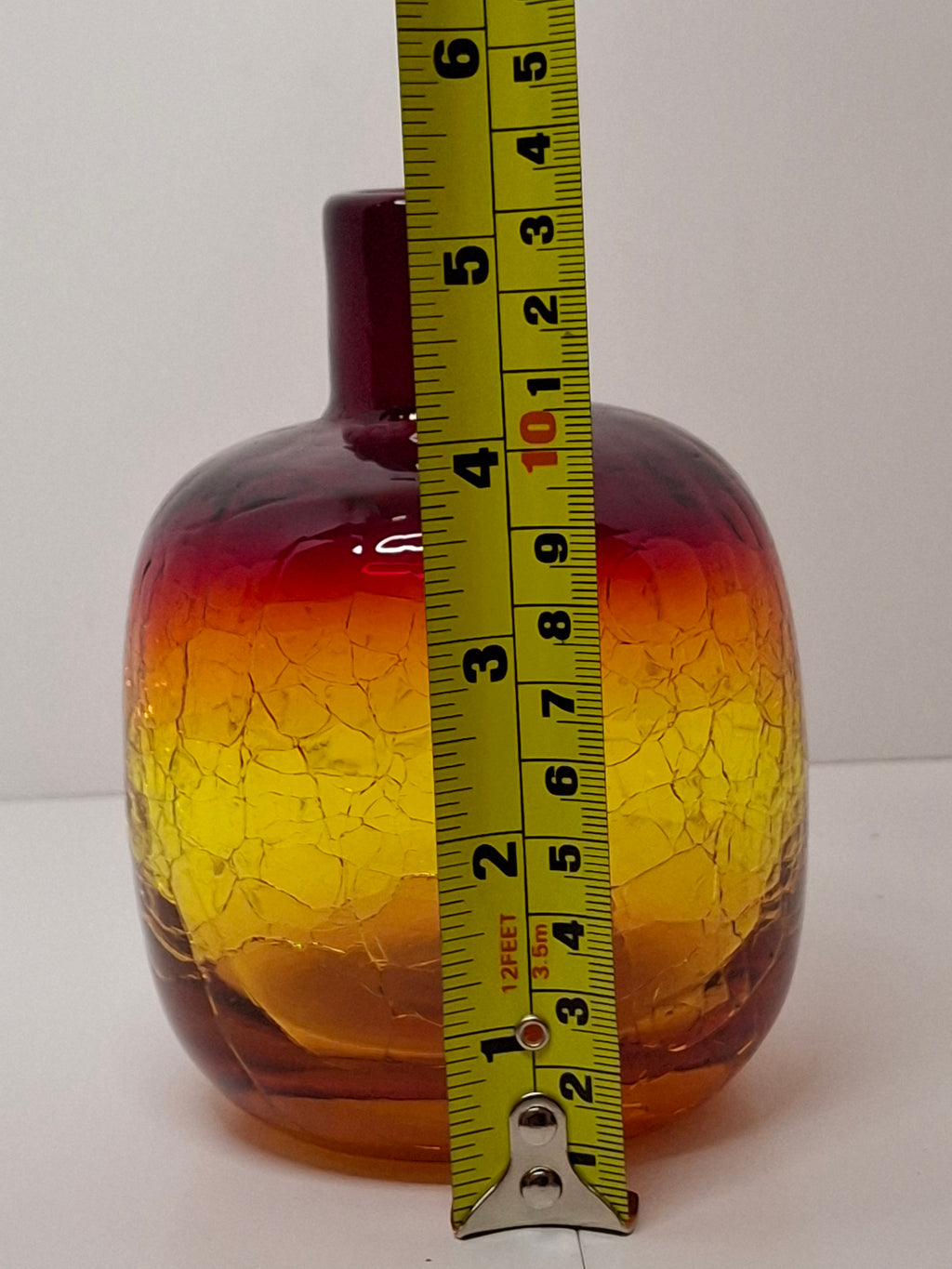Vintage Mid-Century Amberina Crackle Glass Bud Vase - Hand-Blown w/ Pontil Mark