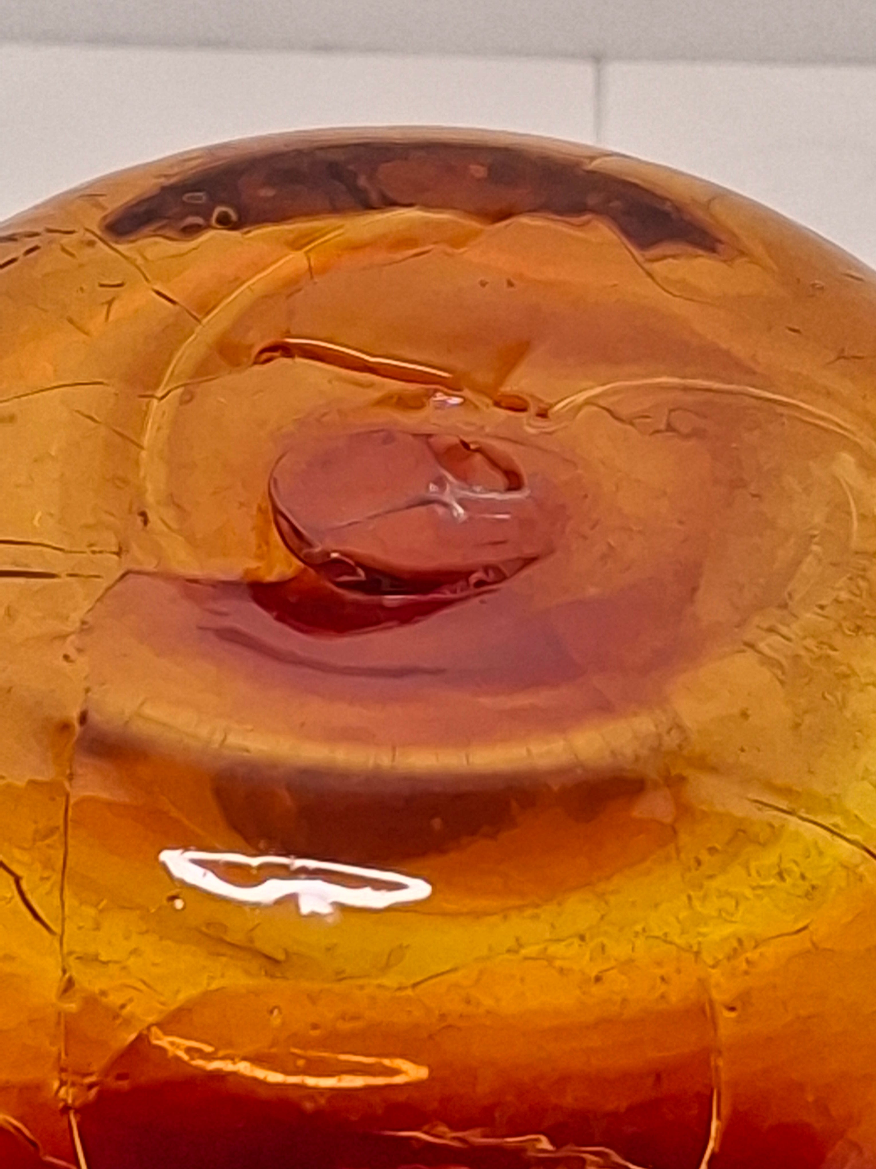 Vintage Mid-Century Amberina Crackle Glass Bud Vase - Hand-Blown w/ Pontil Mark