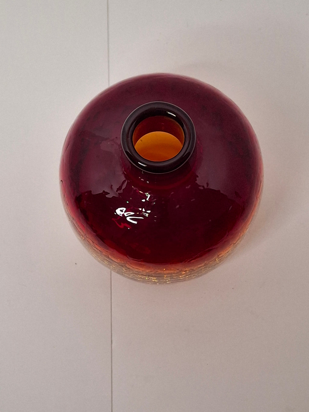 Vintage Mid-Century Amberina Crackle Glass Bud Vase - Hand-Blown w/ Pontil Mark