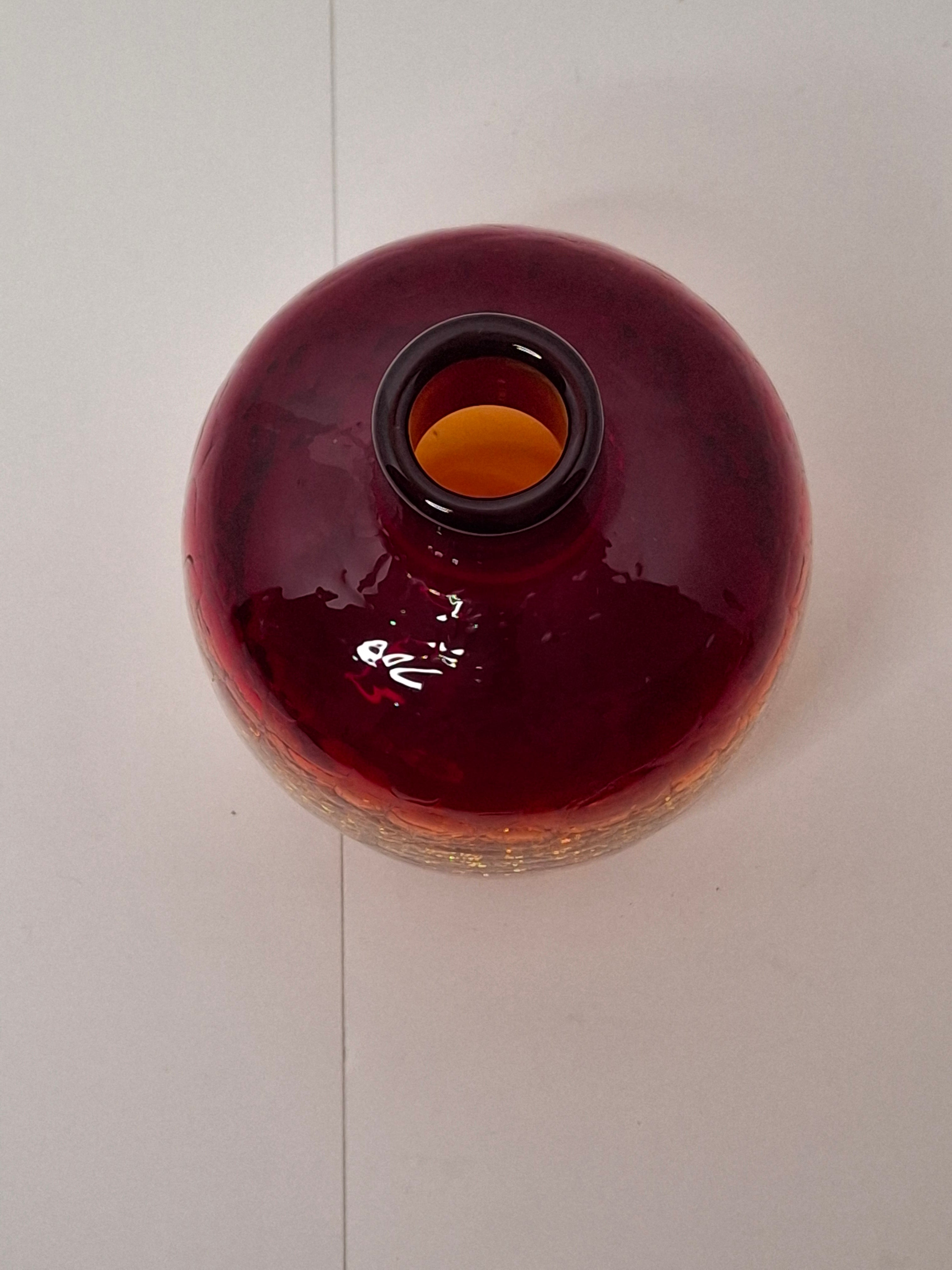 Vintage Mid-Century Amberina Crackle Glass Bud Vase - Hand-Blown w/ Pontil Mark