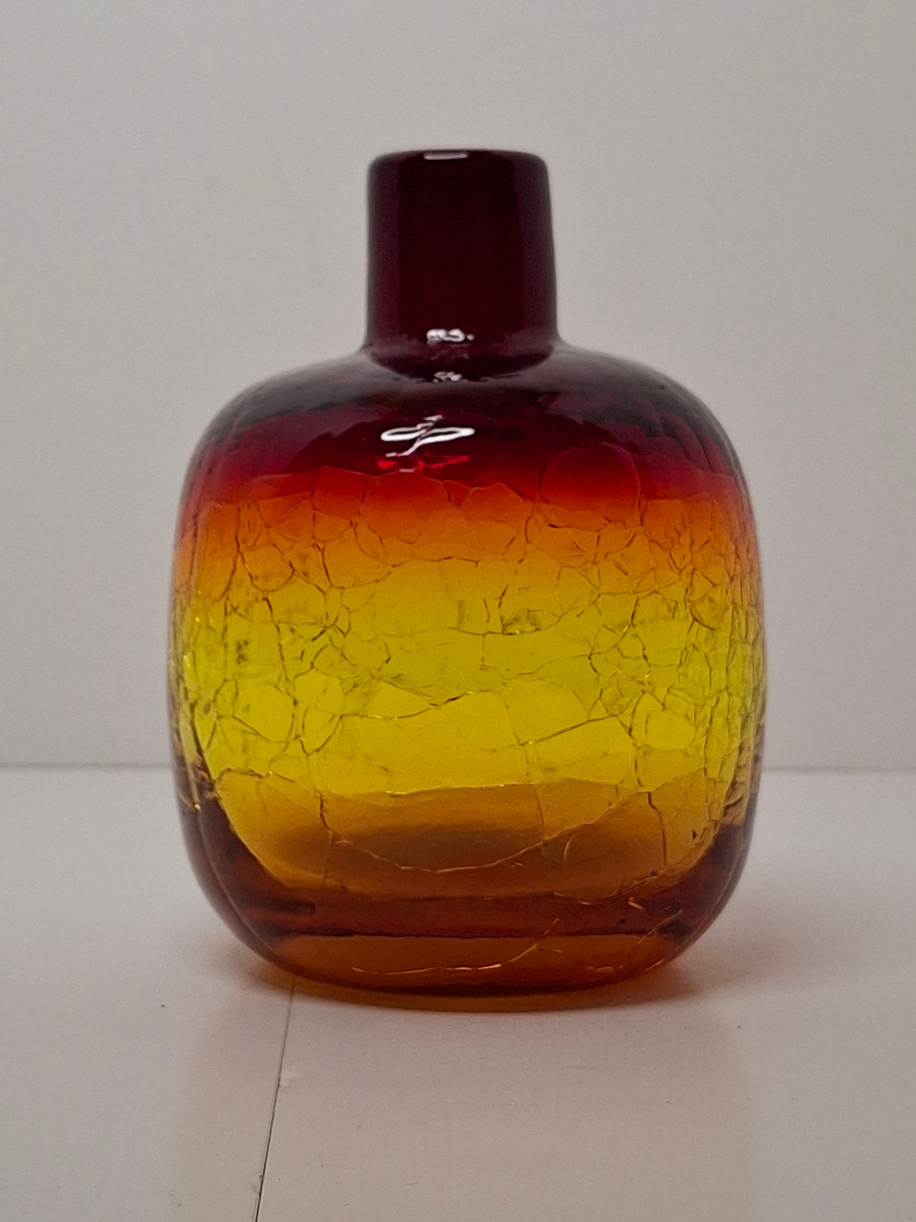 Vintage Mid-Century Amberina Crackle Glass Bud Vase - Hand-Blown w/ Pontil Mark