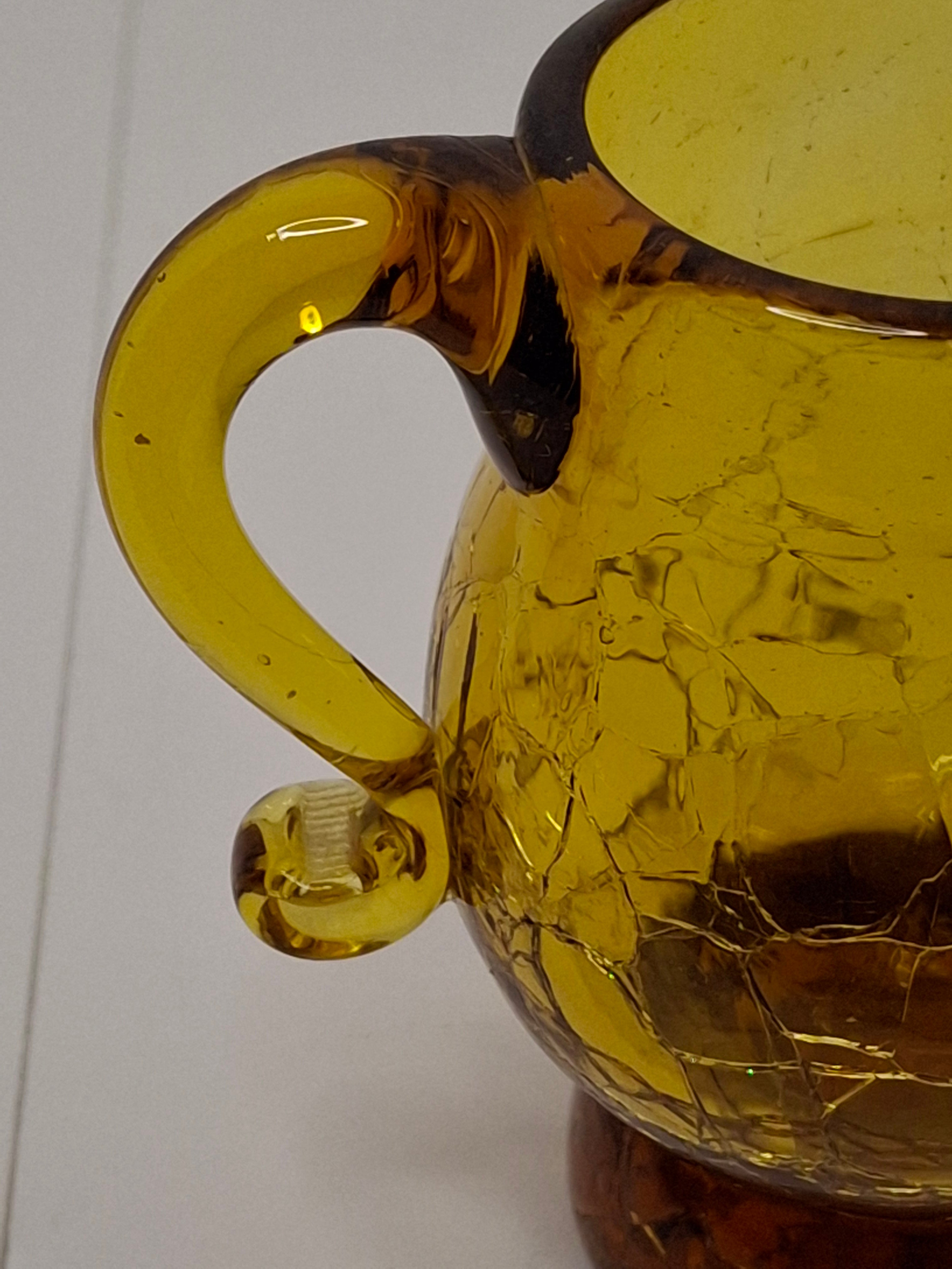 Vintage Lot of Mini Crackle Glass Pitchers - Cobalt Blue & Emerald Green, Amber