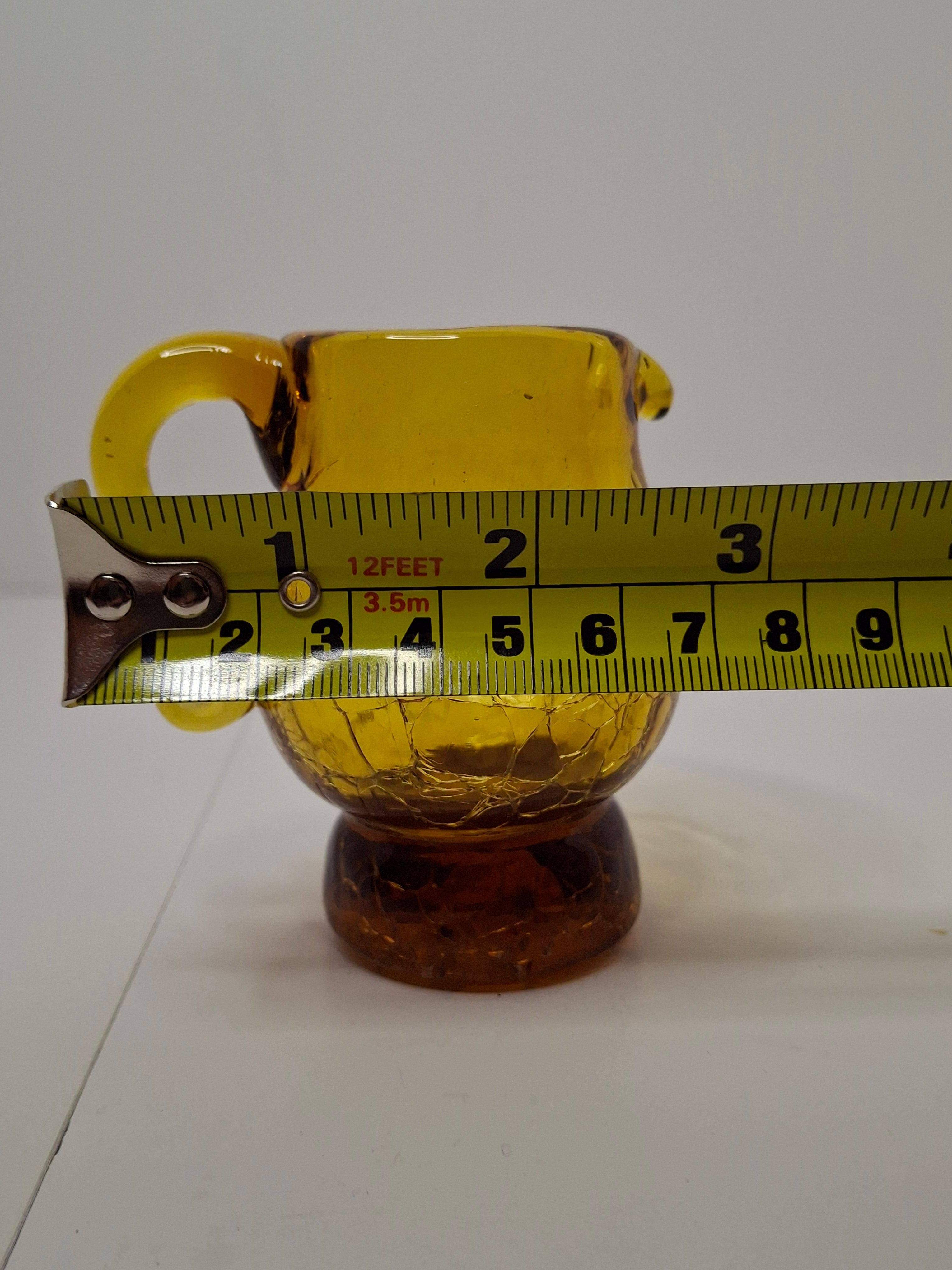 Vintage Lot of Mini Crackle Glass Pitchers - Cobalt Blue & Emerald Green, Amber