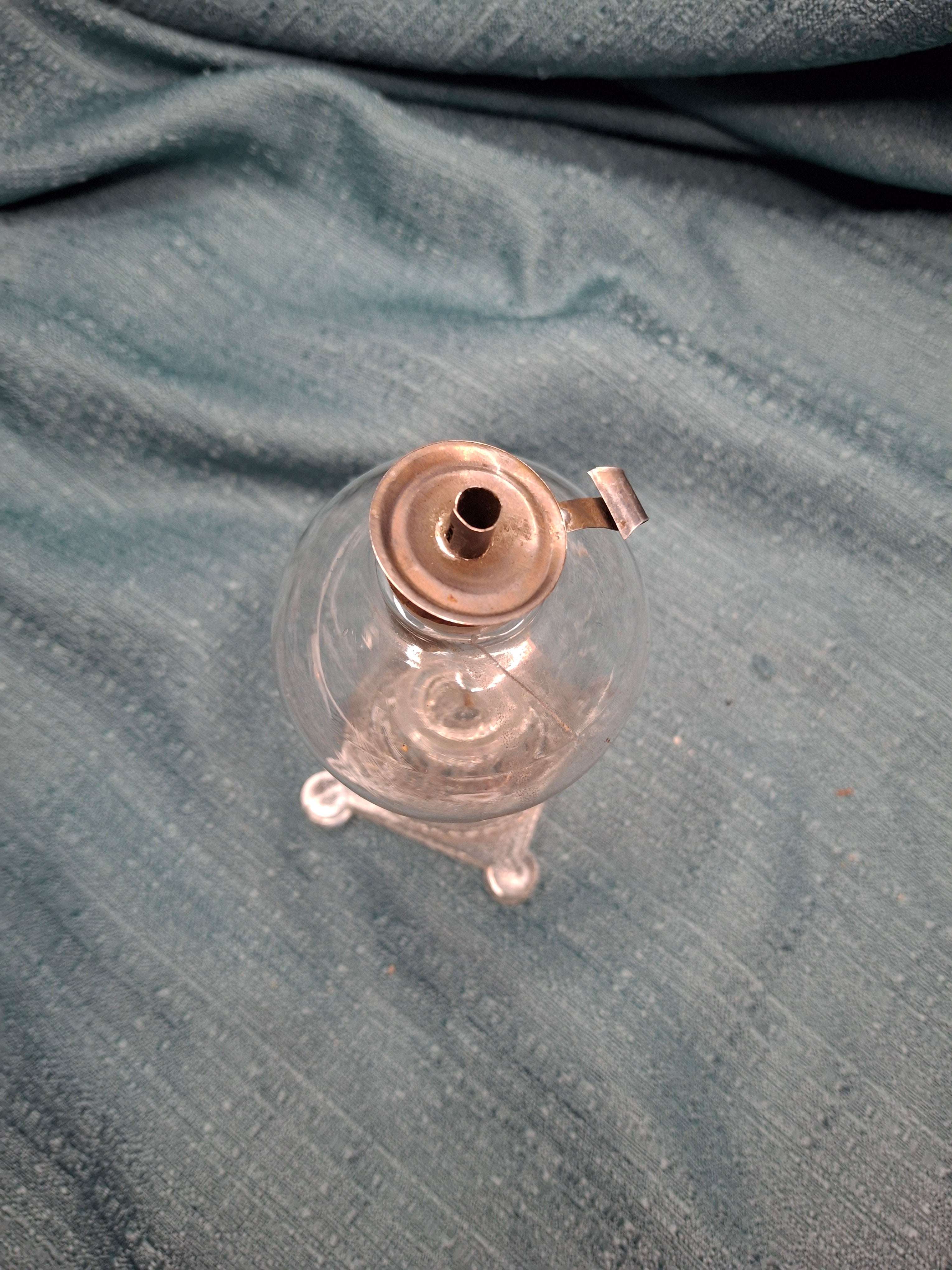 Antique Miniature Boston & Sandwich Pressed Glass Whale Oil Lamp, Circa 1840s