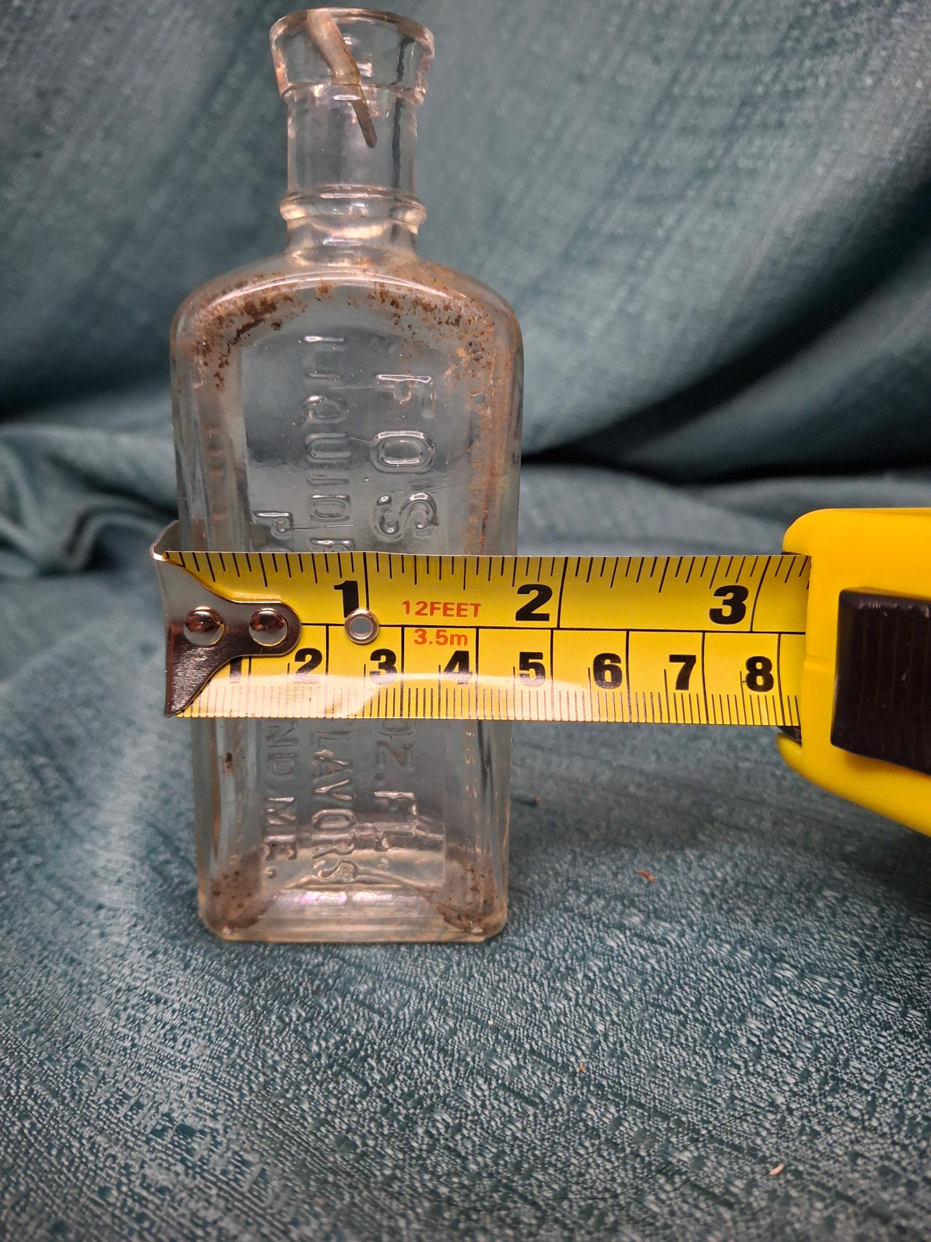 Antique Foss' Liquid Fruit Flavors Extract Bottle 2 oz Clear Glass, Portland ME