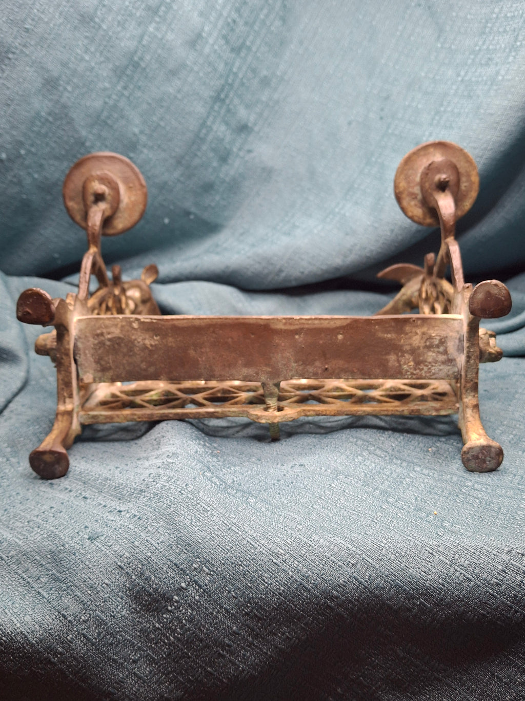 Antique Early 19thC Polish Brass Bench Menorah Lions Eagle Hanukkah Lamp Rare