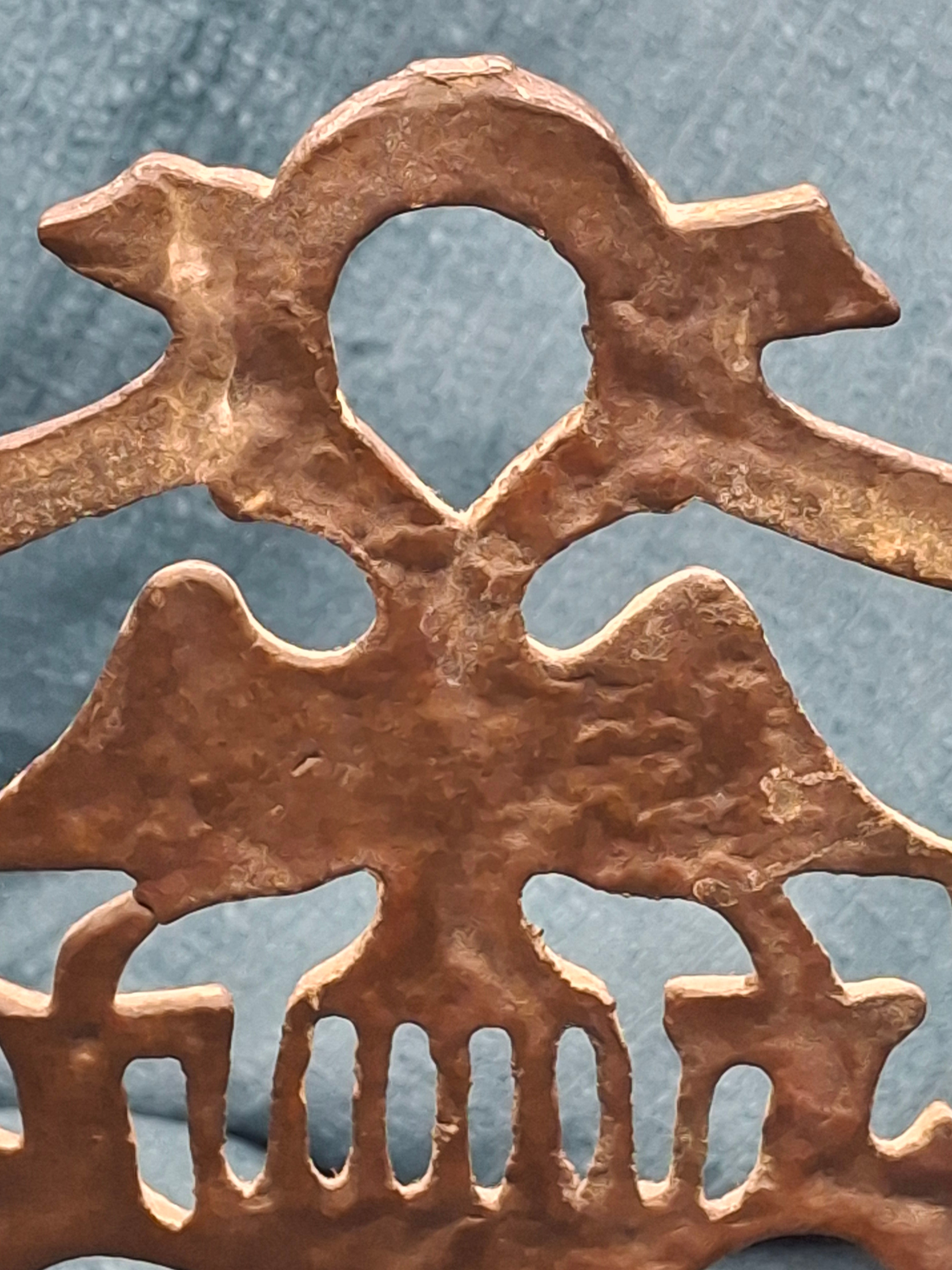 Antique Early 19thC Polish Brass Bench Menorah Lions Eagle Hanukkah Lamp Rare