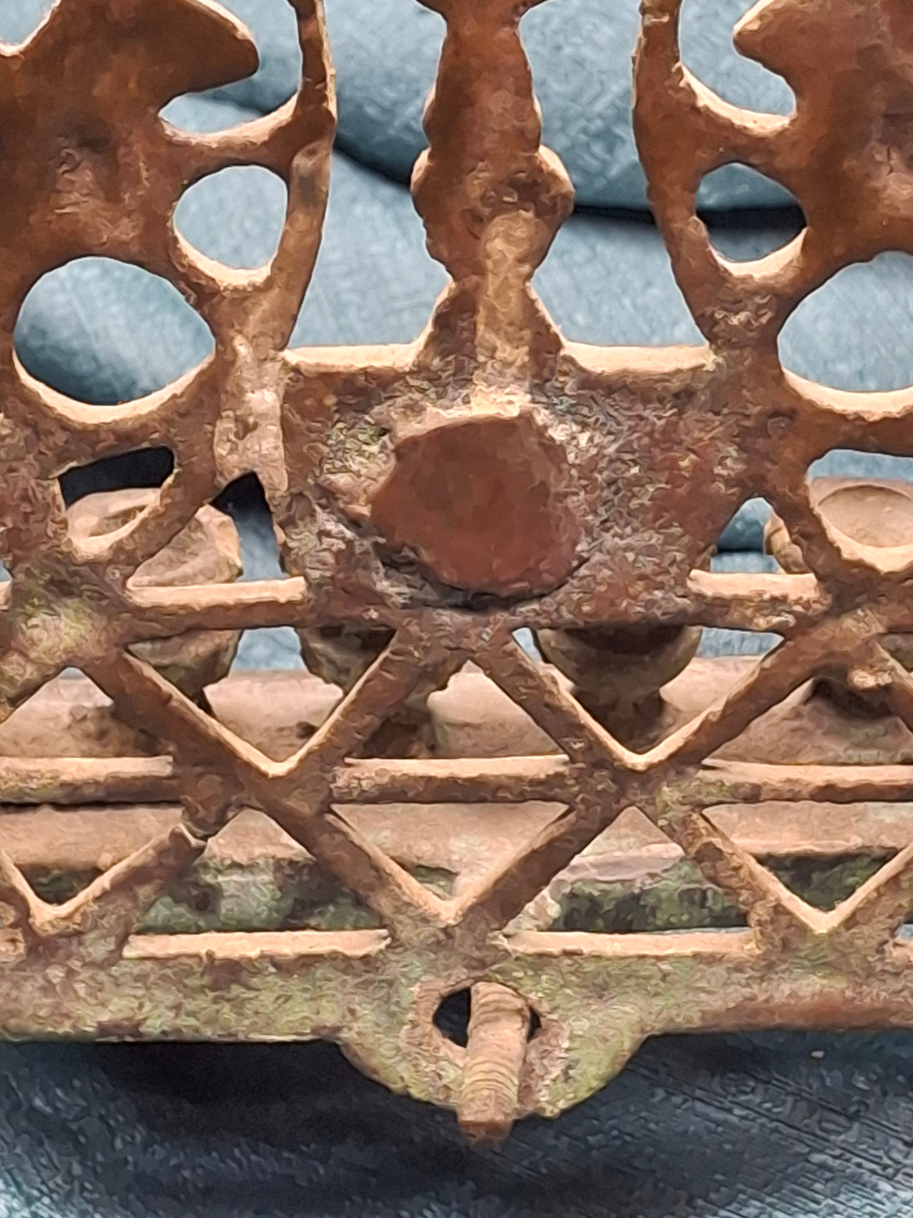 Antique Early 19thC Polish Brass Bench Menorah Lions Eagle Hanukkah Lamp Rare