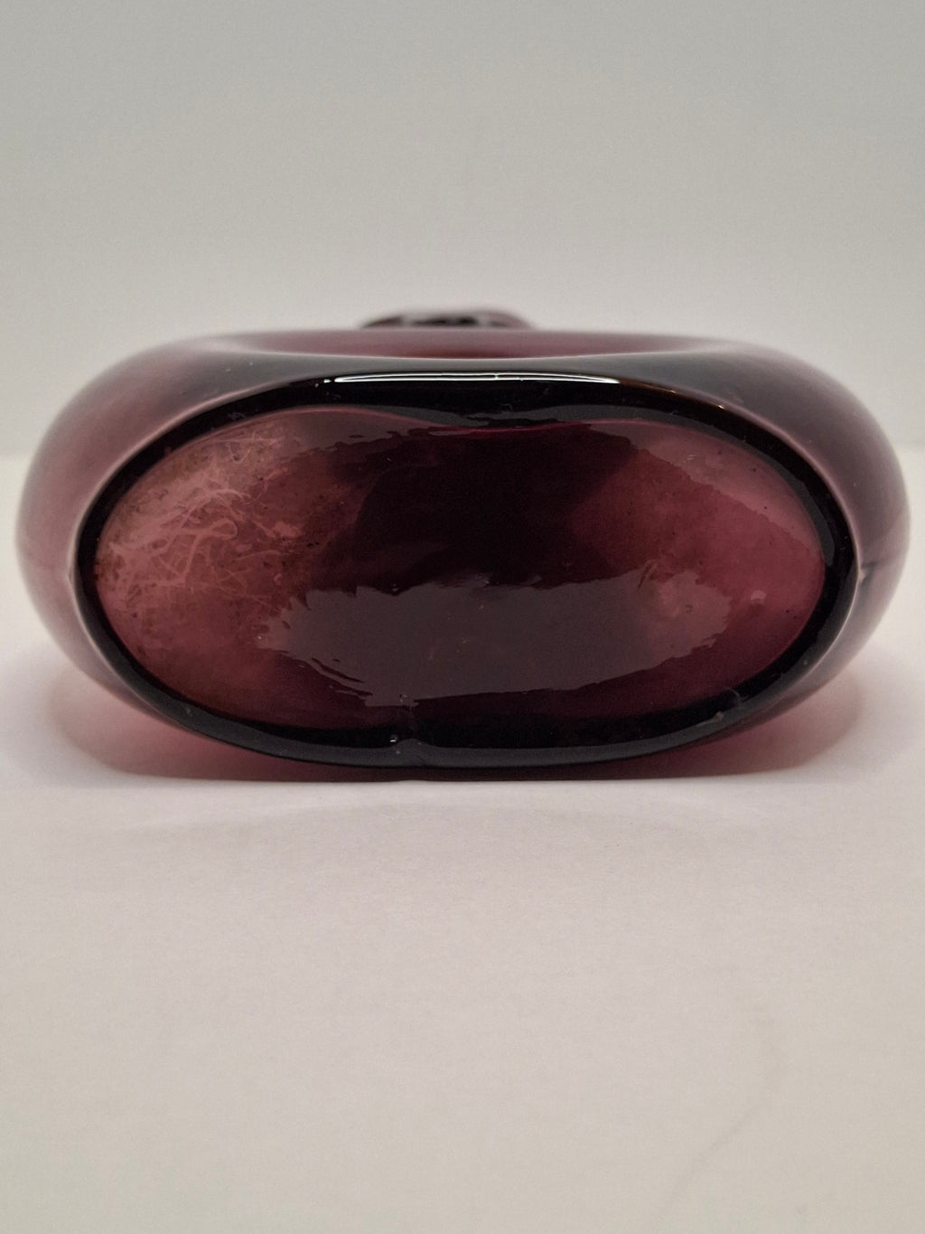 Mid-Century Italian Empoli Hand-Blown Amethyst Glass Decanter w/ Thumb Dimple Brass Collar