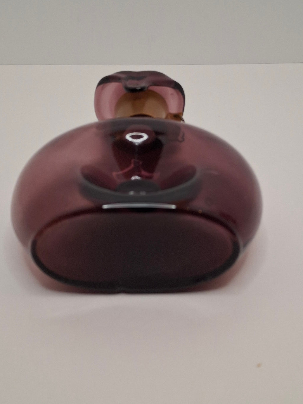 Mid-Century Italian Empoli Hand-Blown Amethyst Glass Decanter w/ Thumb Dimple Brass Collar