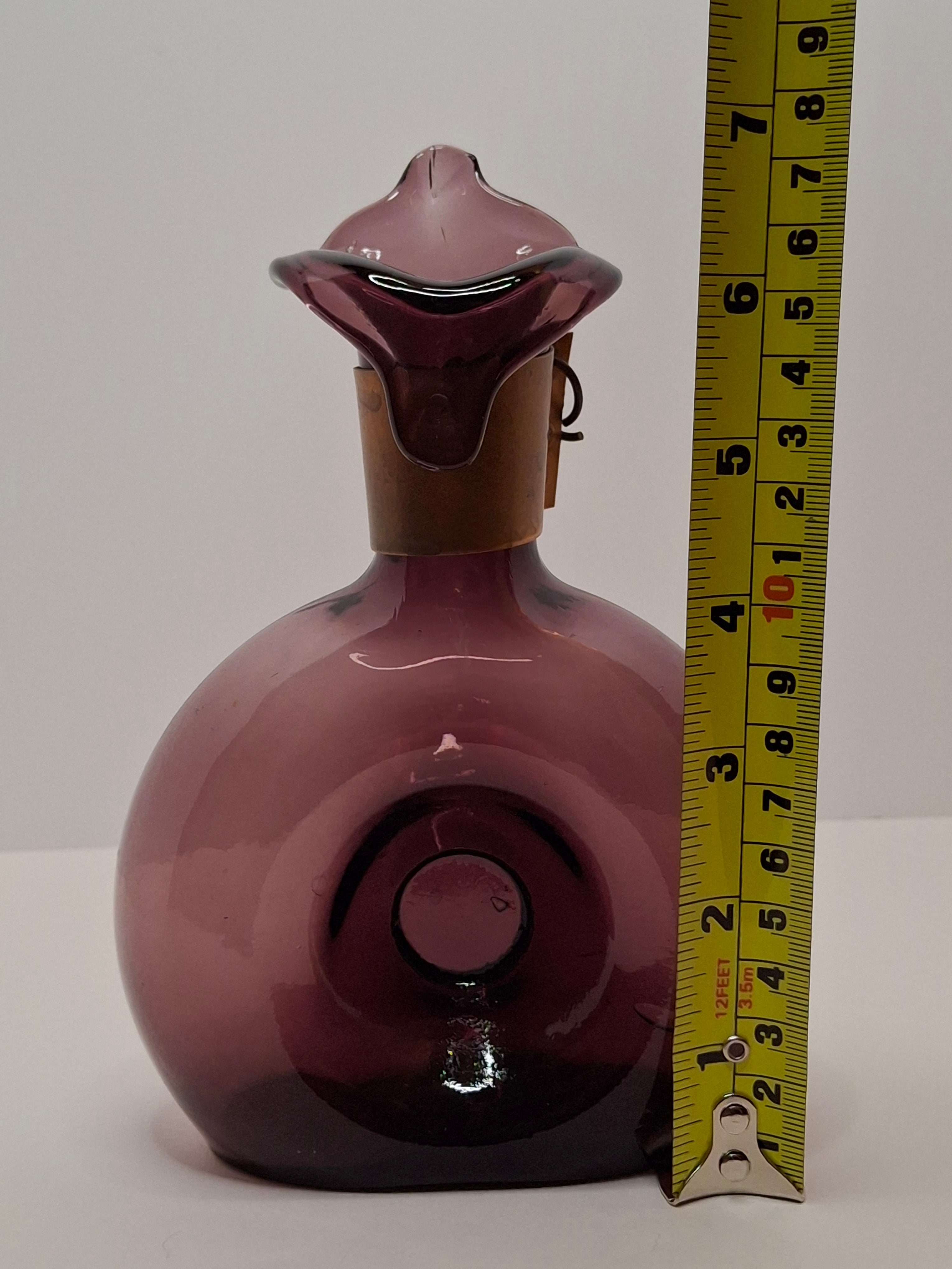 Mid-Century Italian Empoli Hand-Blown Amethyst Glass Decanter w/ Thumb Dimple