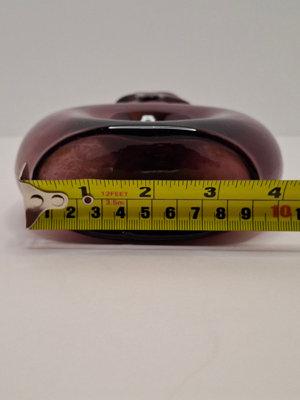 Mid-Century Italian Empoli Hand-Blown Amethyst Glass Decanter w/ Thumb Dimple Brass Collar