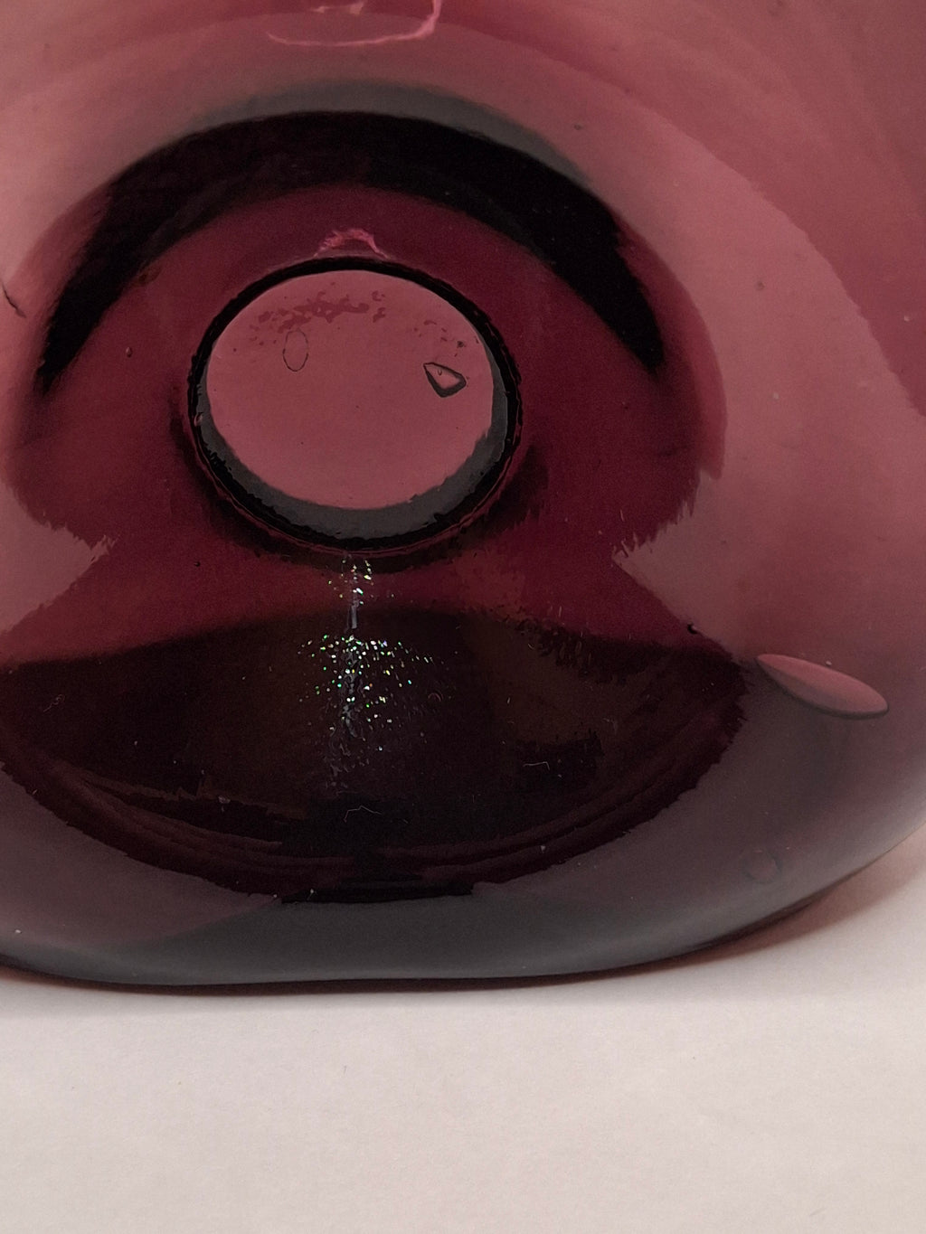 Mid-Century Italian Empoli Hand-Blown Amethyst Glass Decanter w/ Thumb Dimple Brass Collar