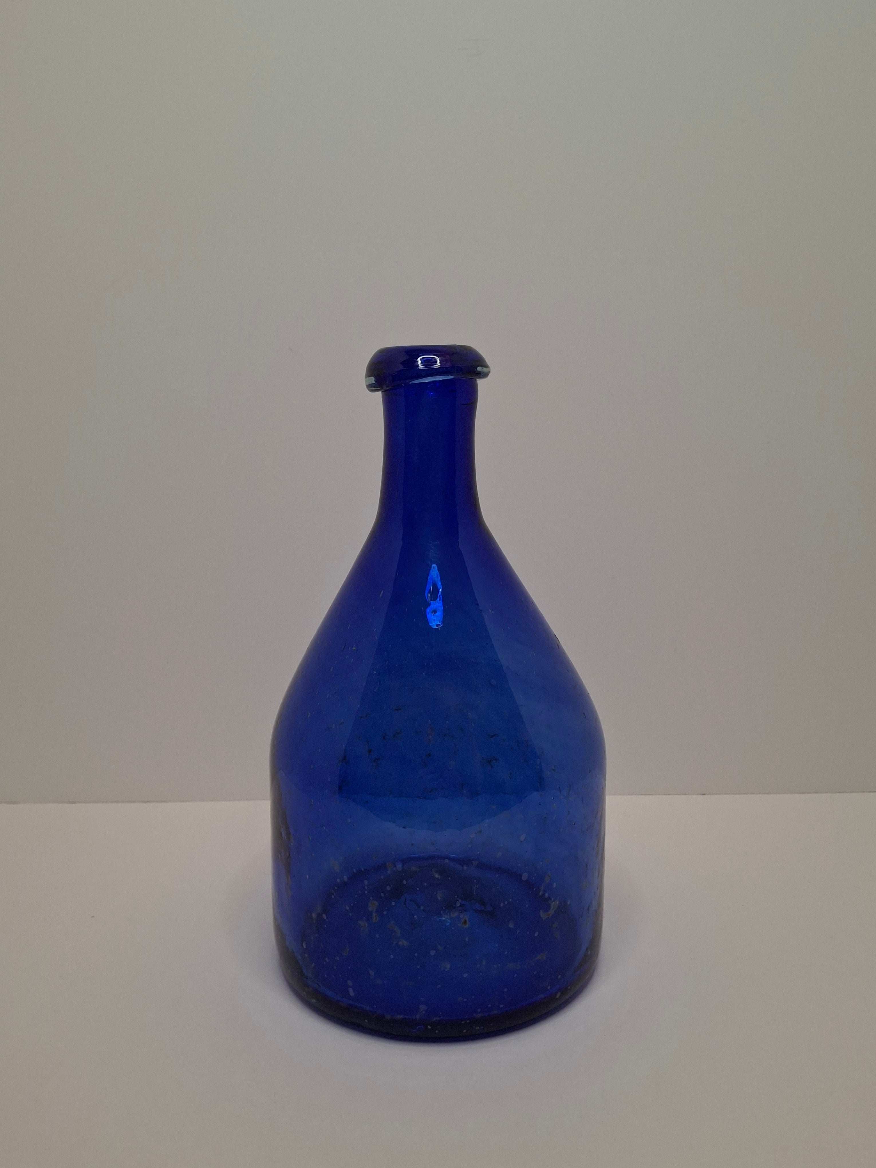 Antique 19th Century Hand-Blown Cobalt Blue Glass Demijohn Bottle w/ Pontil Mark