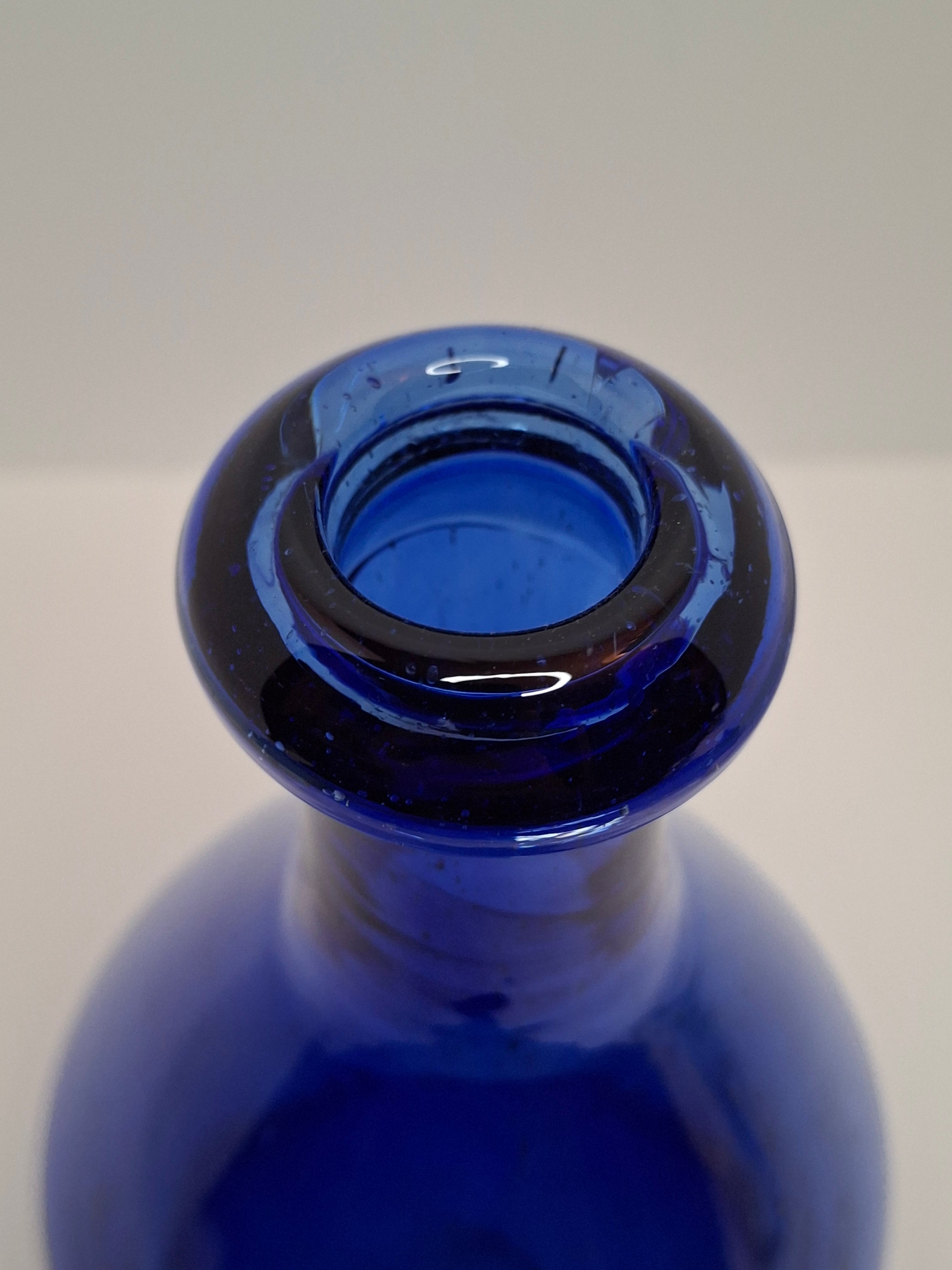Antique 19th Century Hand-Blown Cobalt Blue Glass Demijohn Bottle w/ Pontil Mark