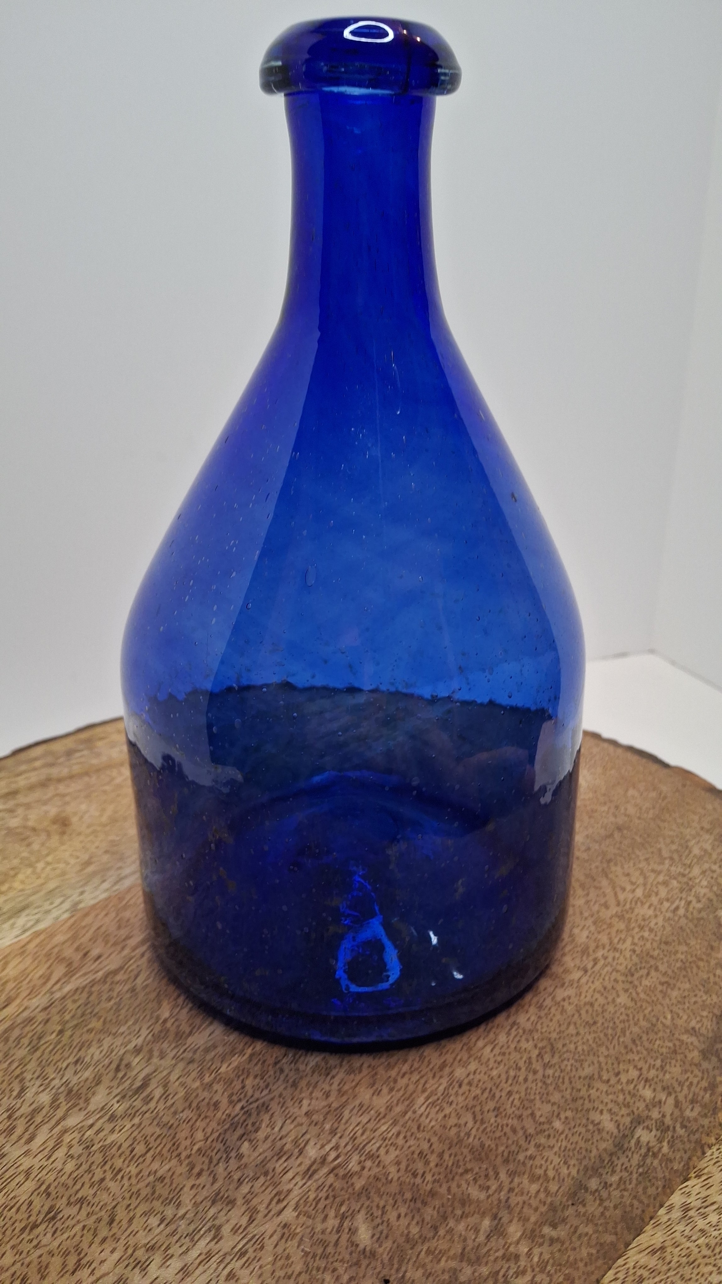 Antique 19th Century Hand-Blown Cobalt Blue Glass Demijohn Bottle w/ Pontil Mark