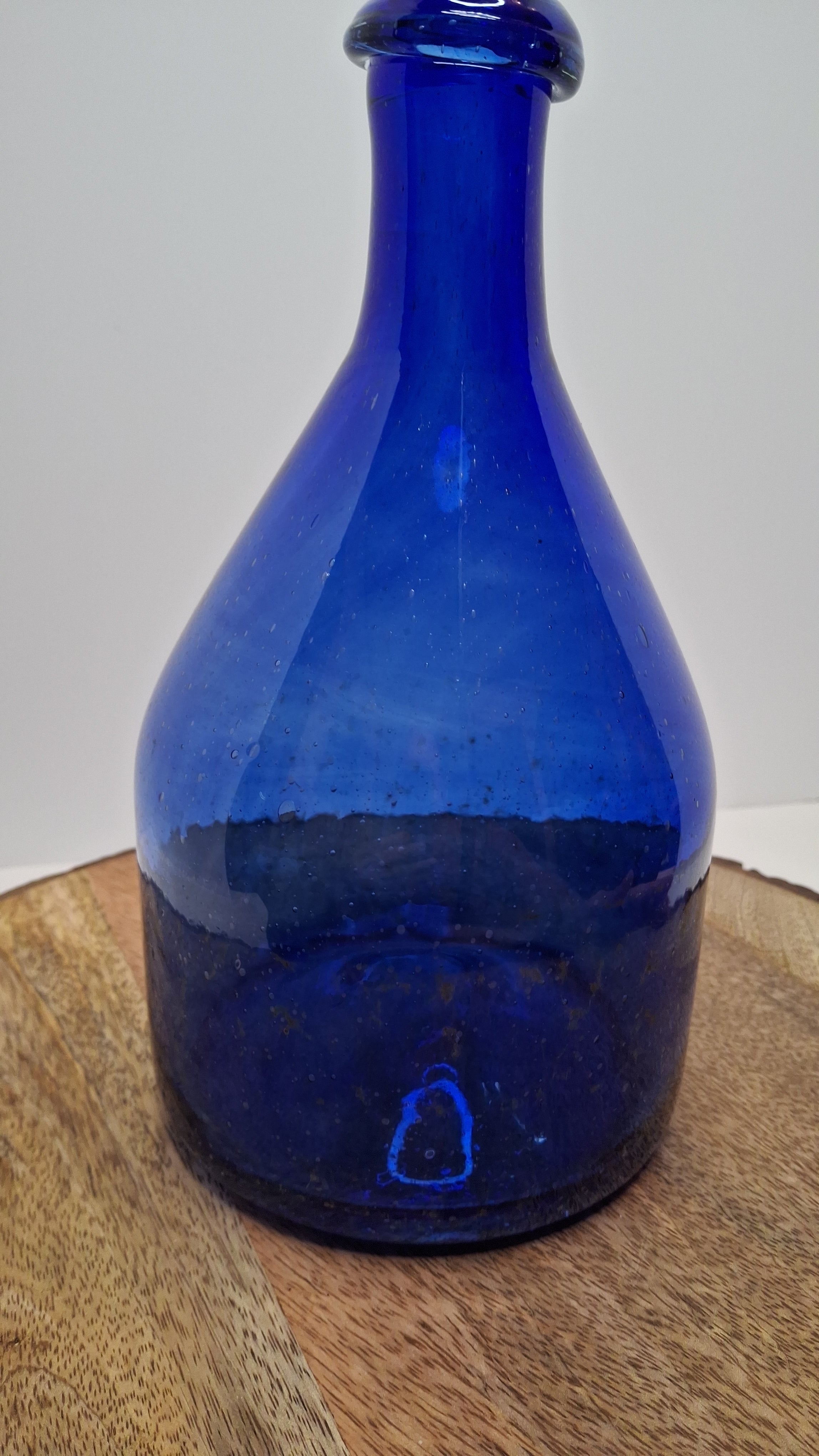 Antique 19th Century Hand-Blown Cobalt Blue Glass Demijohn Bottle w/ Pontil Mark