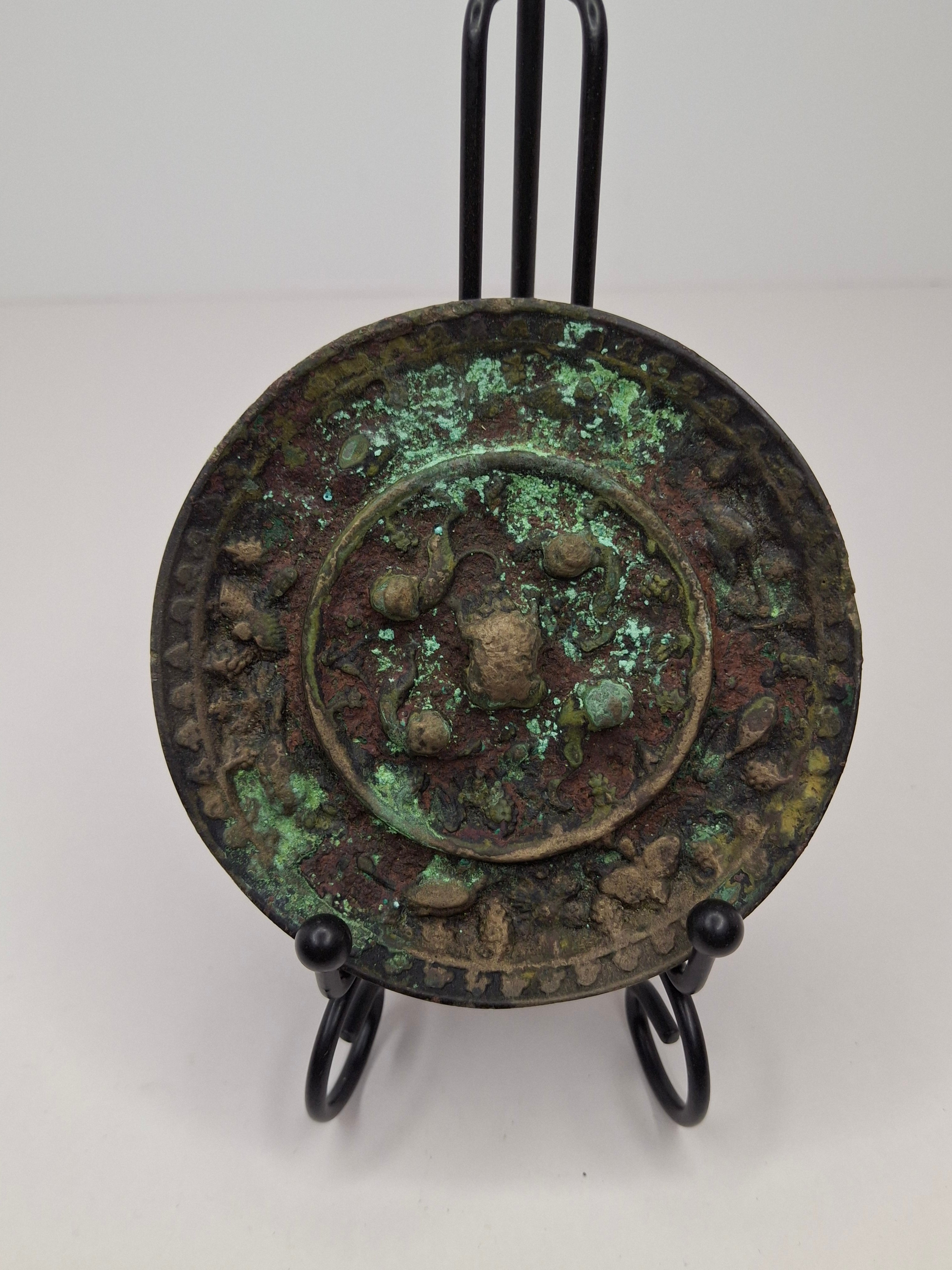 Antique Chinese Tang Dynasty Bronze Mirror - Lion and Grape Pattern - 7th-9th C.