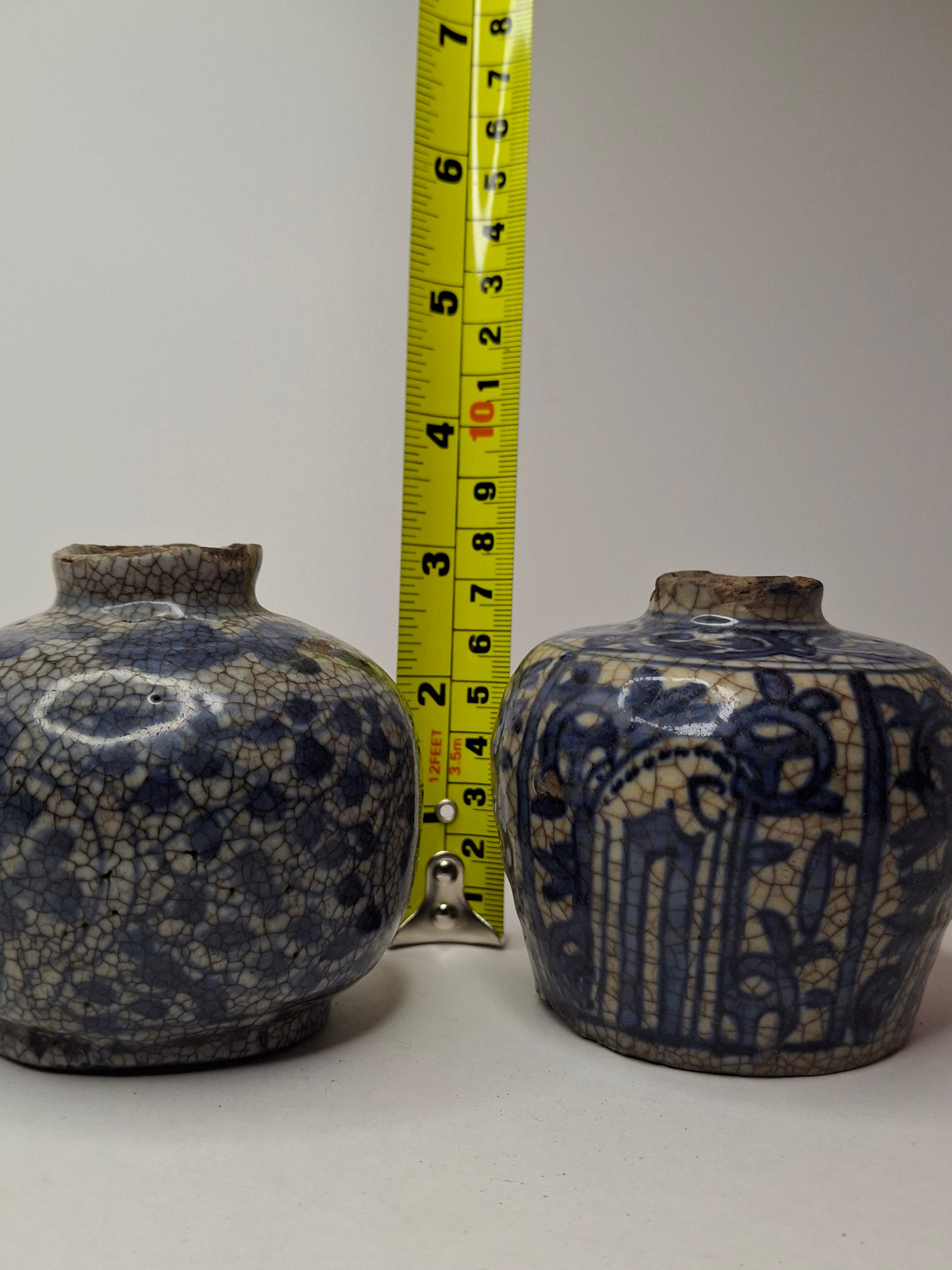 Pair of Antique Chinese Blue and White Crackle Glaze Porcelain Snuff Bottles