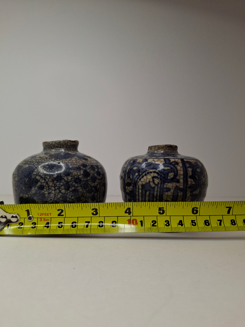 Pair of Antique Chinese Blue and White Crackle Glaze Porcelain Snuff Bottles