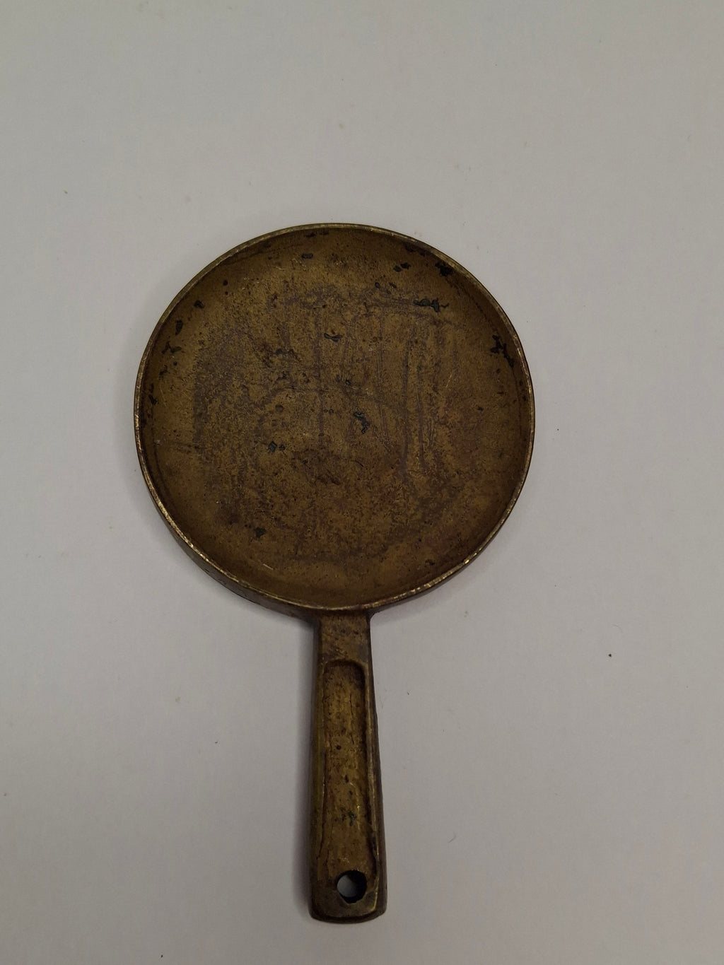Antique Chinese Bronze Hand Mirror Ming Style Relief Figural Auspicious Symbol 3.5"
