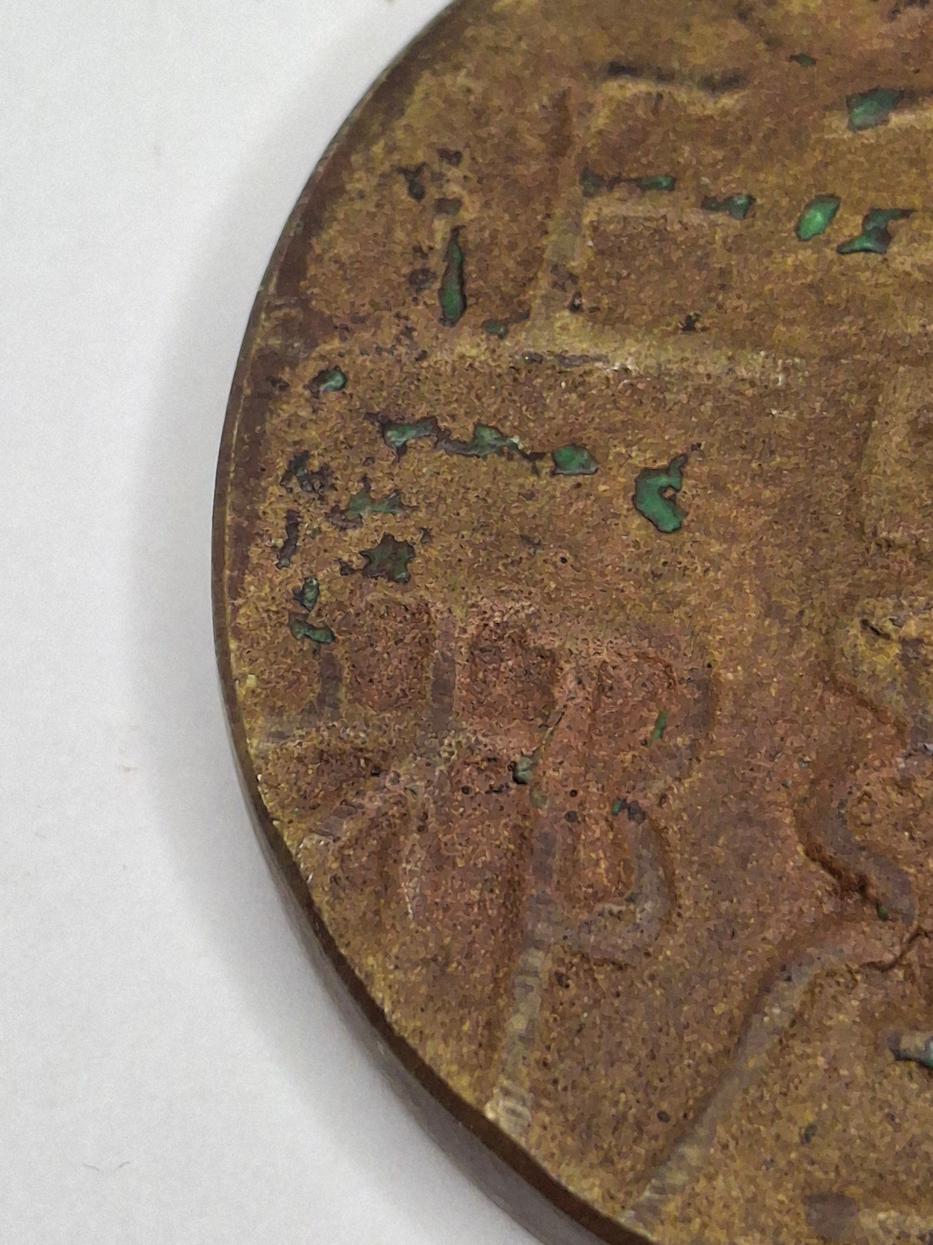 Antique Chinese Bronze Hand Mirror Ming Style Relief Figural Auspicious Symbol 3.5"