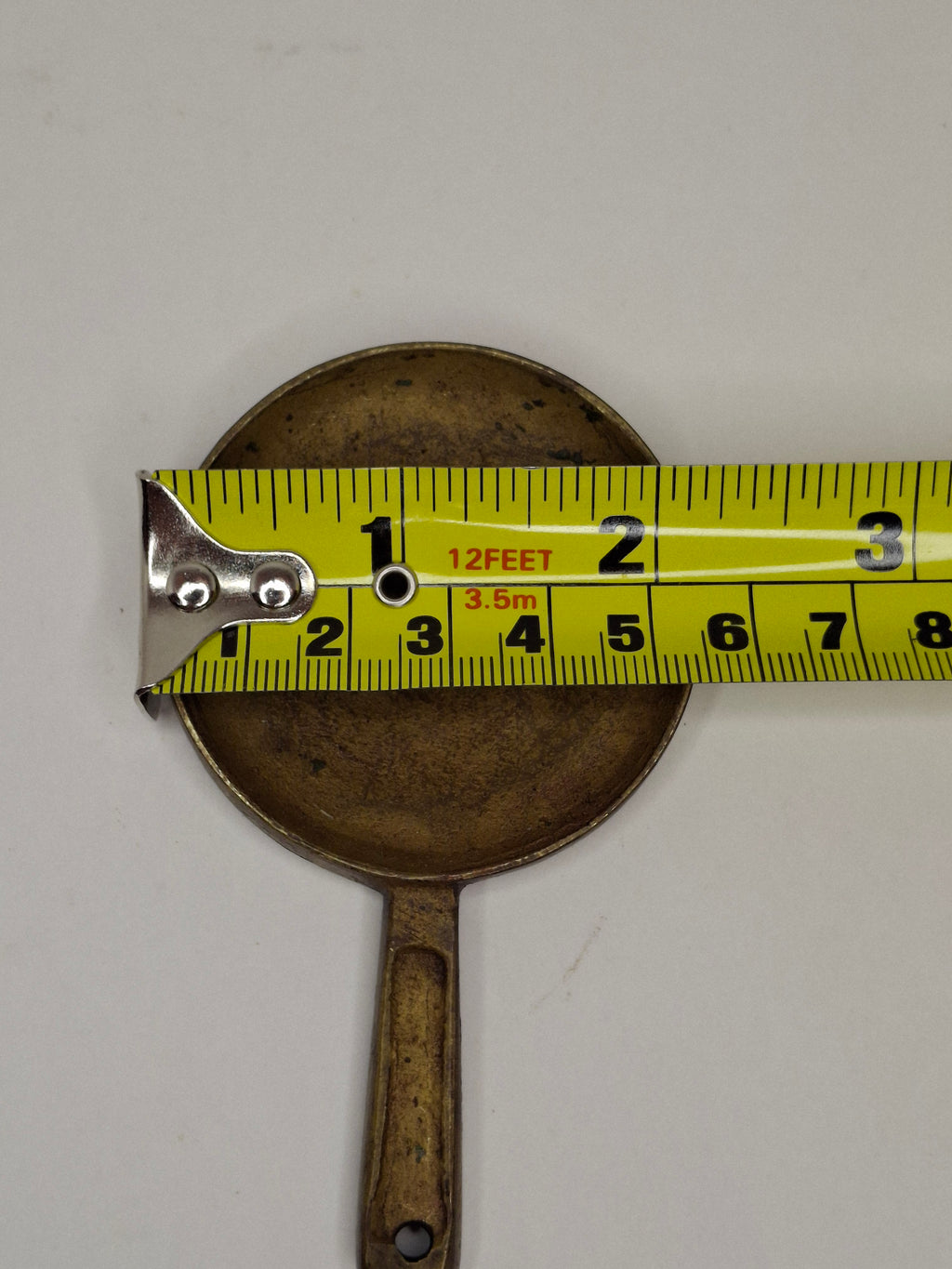 Antique Chinese Bronze Hand Mirror Ming Style Relief Figural Auspicious Symbol 3.5"