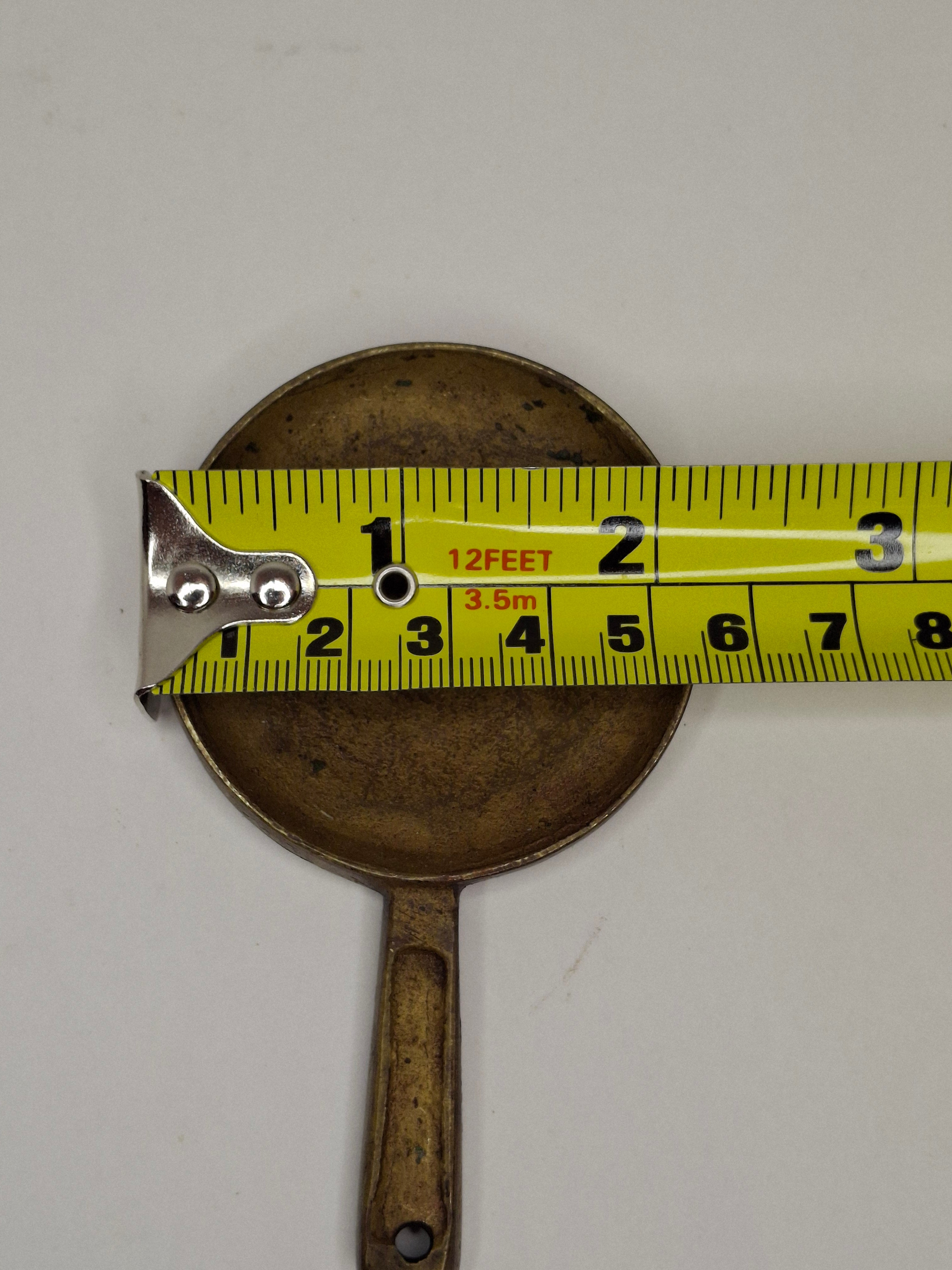 Antique Chinese Bronze Hand Mirror Ming Style Relief Figural Auspicious Symbol 3.5"