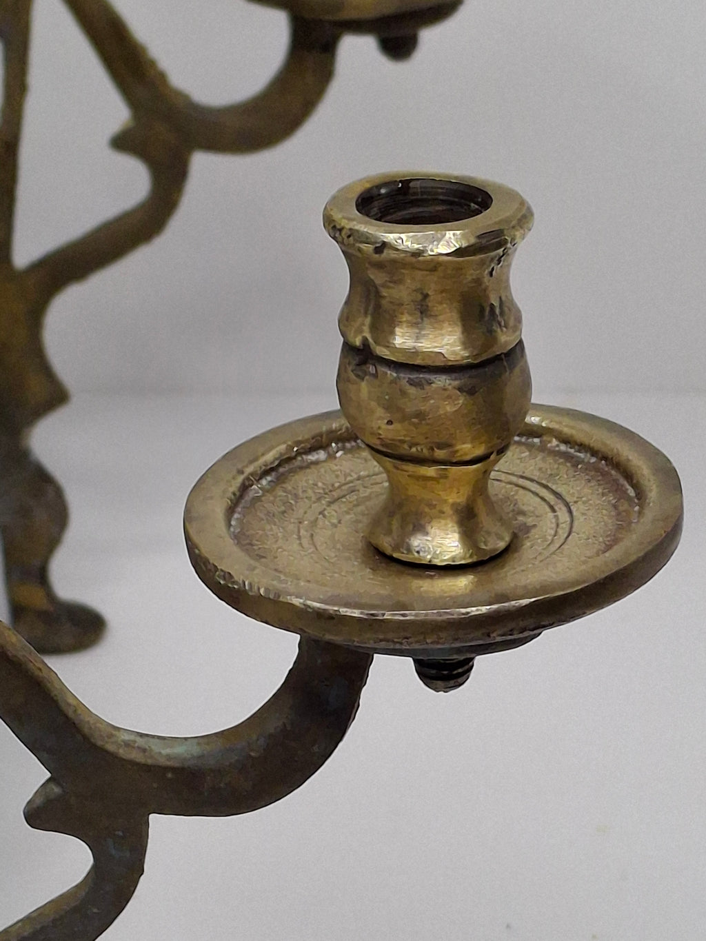 Antique Eastern European Brass Bench Chanukah Menorah with Double-Headed Eagle, Lions, Birds, Columns, and Shabbat Candlesticks