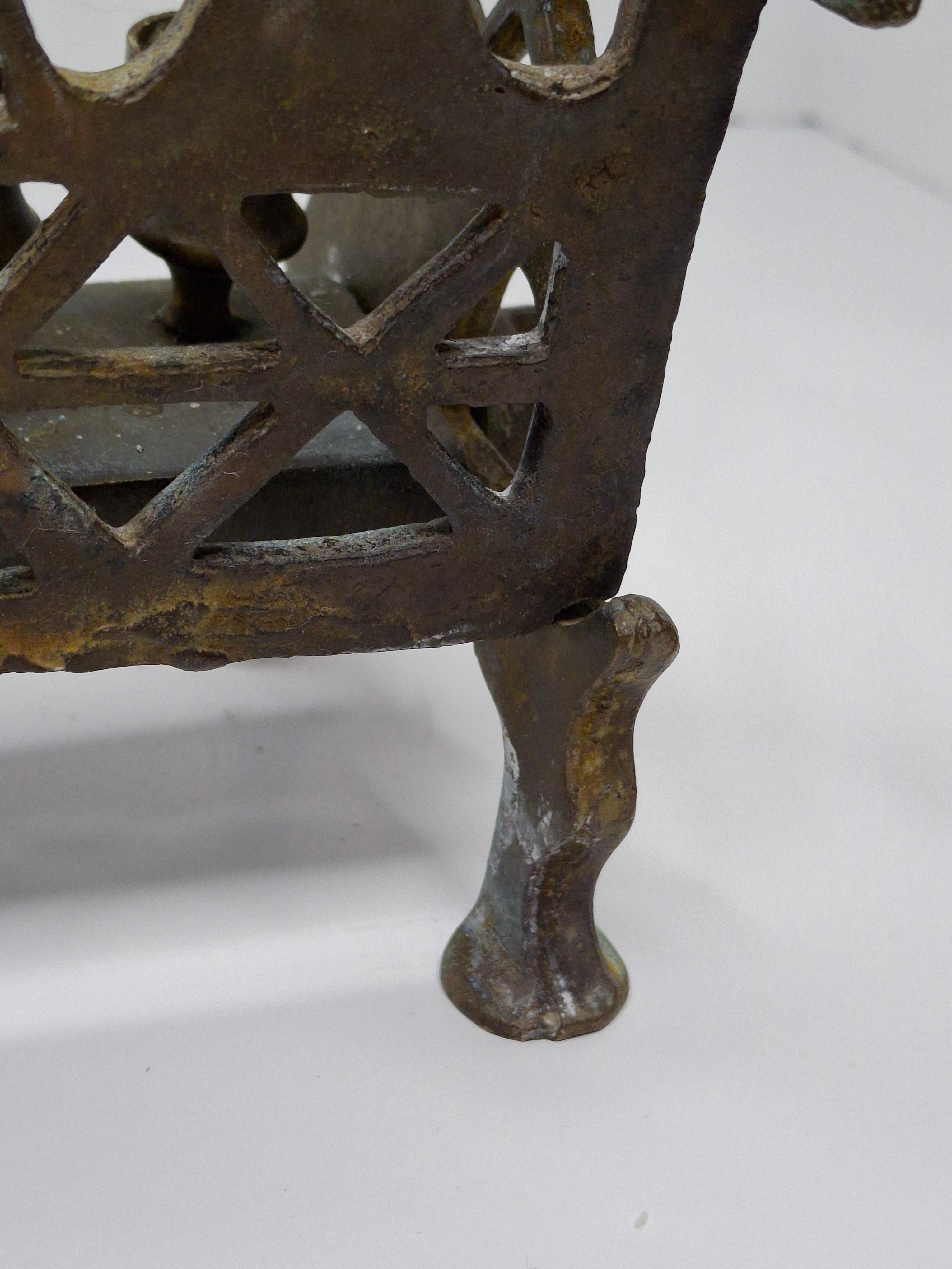 Antique Eastern European Brass Bench Chanukah Menorah with Double-Headed Eagle, Lions, Birds, Columns, and Shabbat Candlesticks