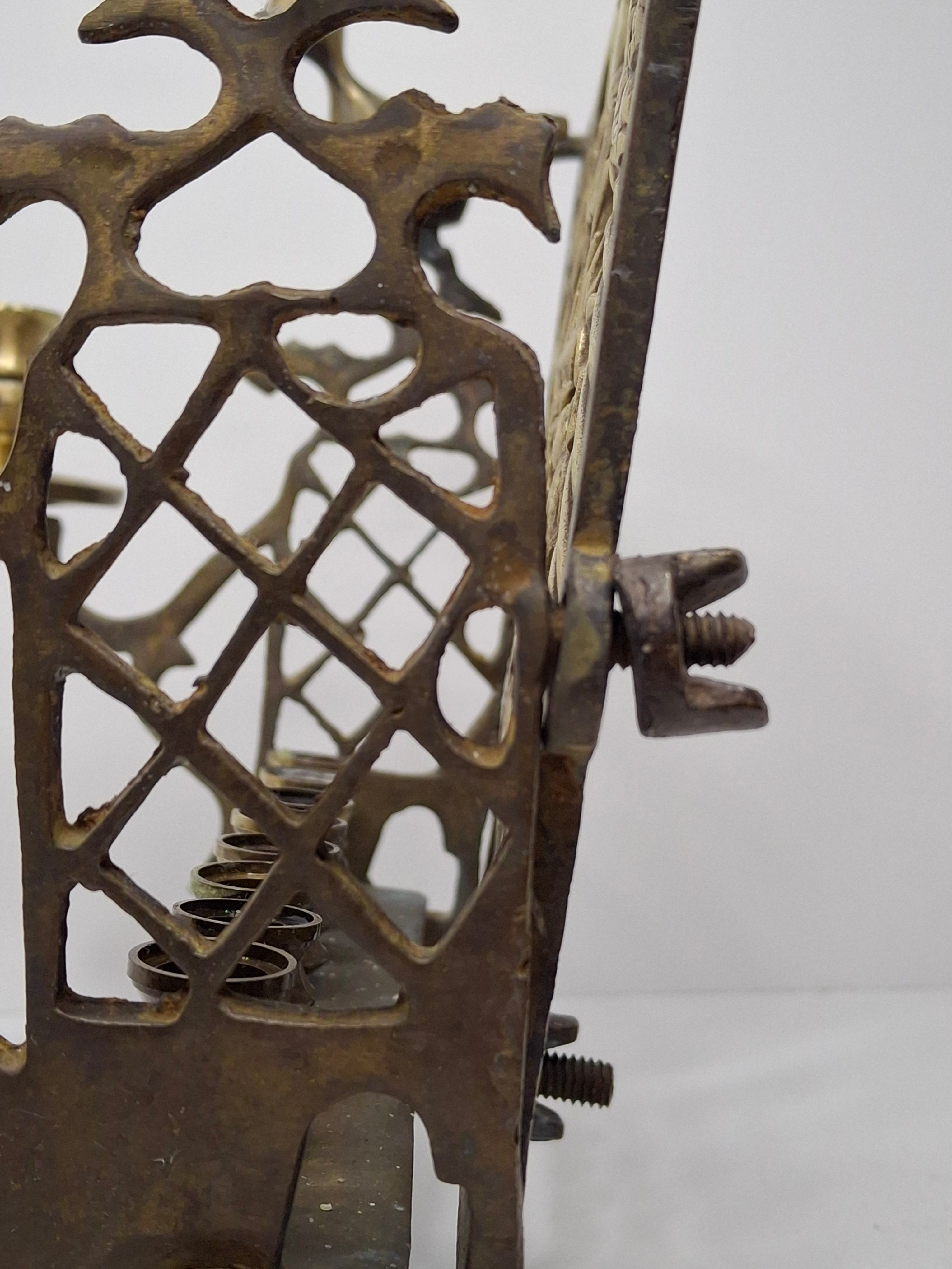 Antique Eastern European Brass Bench Chanukah Menorah with Double-Headed Eagle, Lions, Birds, Columns, and Shabbat Candlesticks