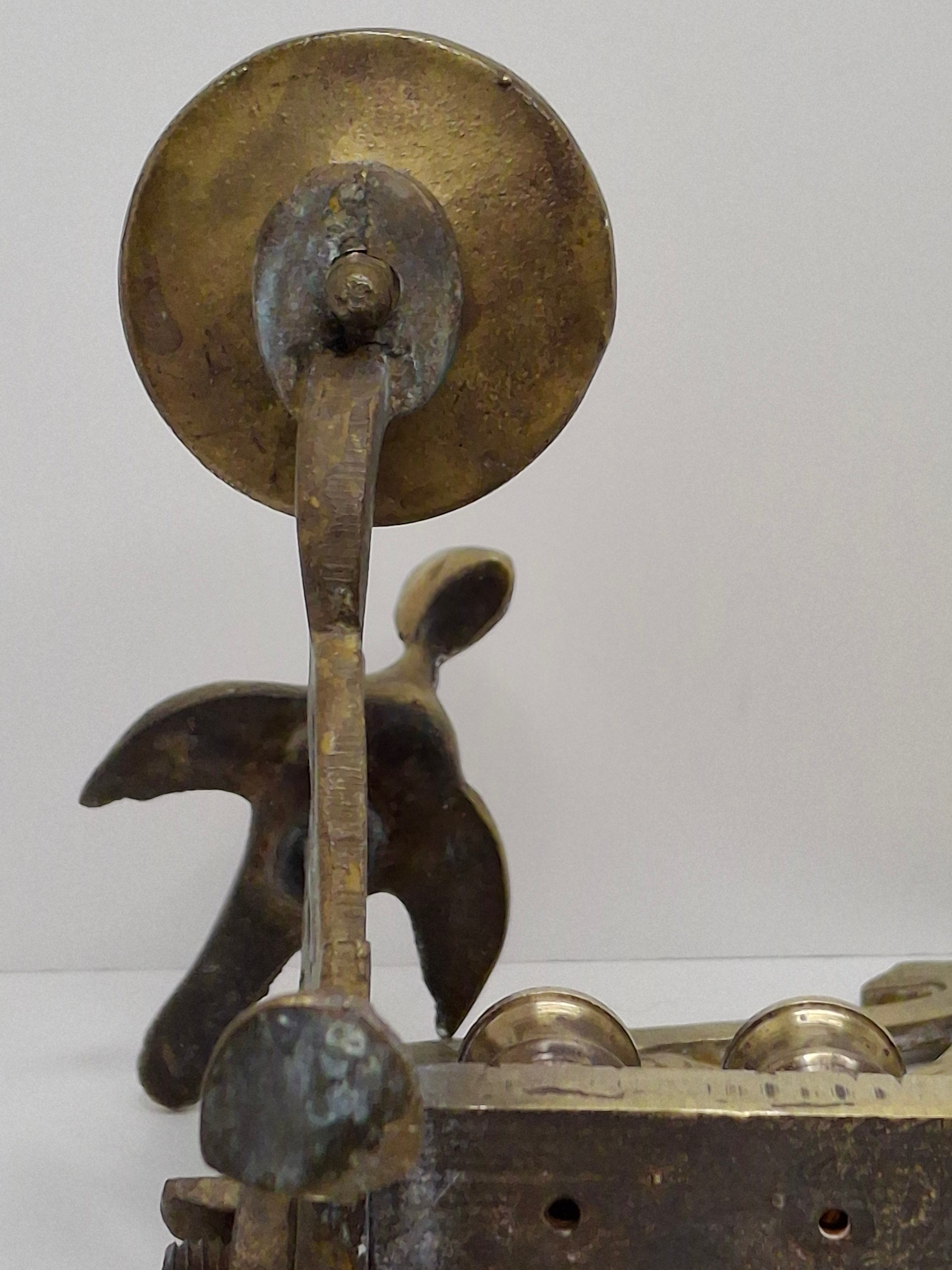 Antique Eastern European Brass Bench Chanukah Menorah with Double-Headed Eagle, Lions, Birds, Columns, and Shabbat Candlesticks