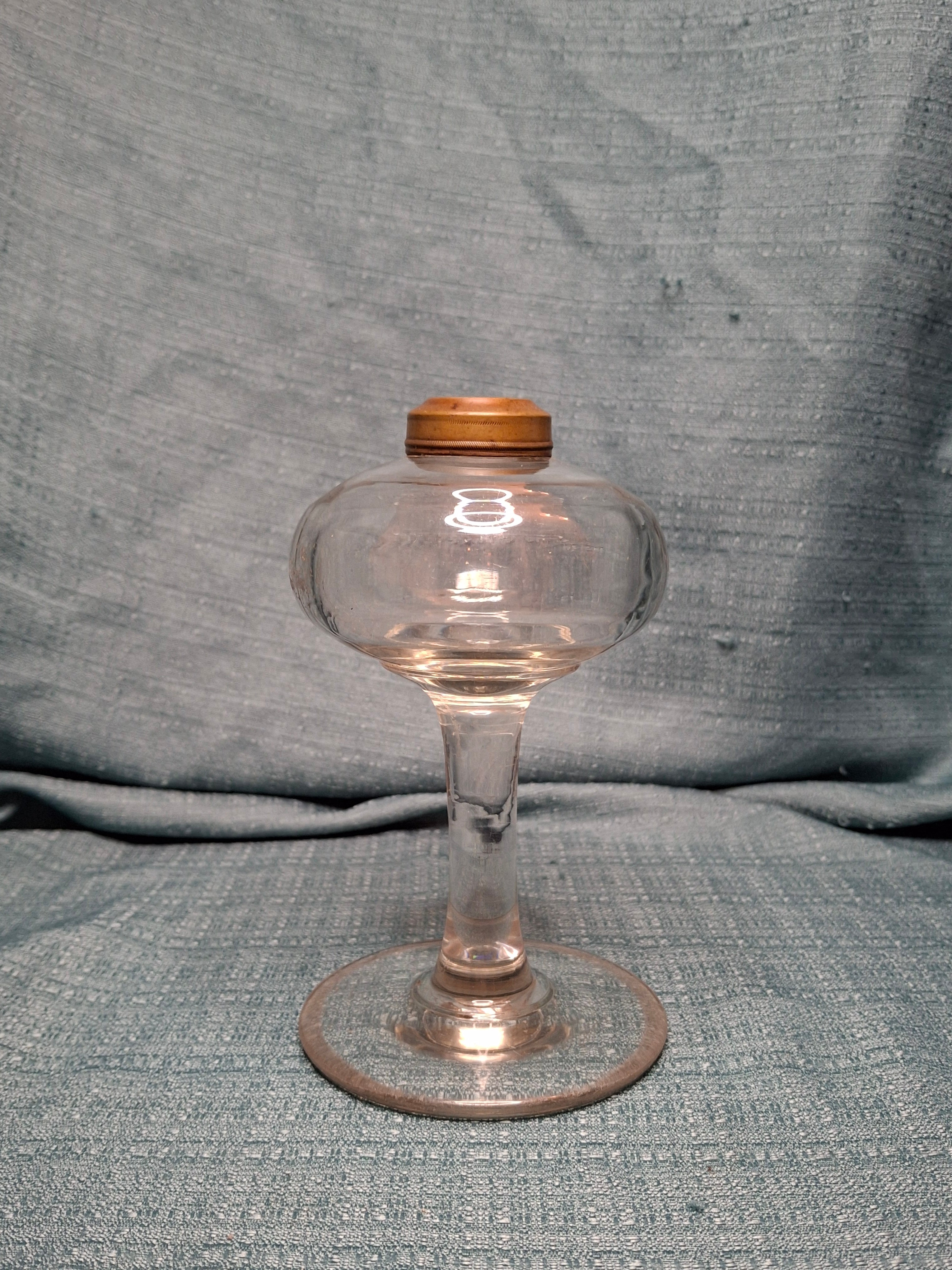 Antique 19thC Whale Oil Glass Goblet Wine Stem Lamp, c.1820-1850