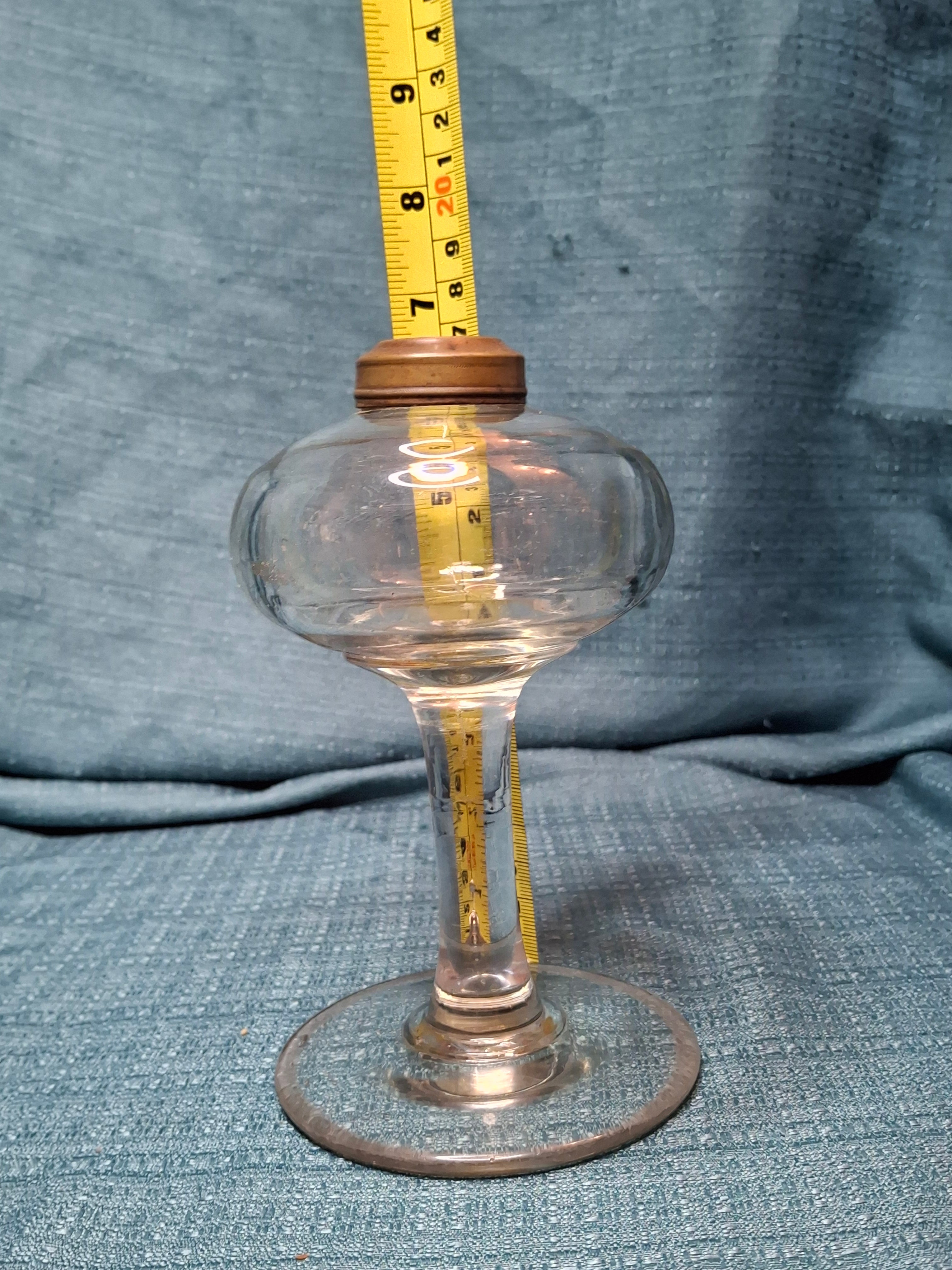 Antique 19thC Whale Oil Glass Goblet Wine Stem Lamp, c.1820-1850