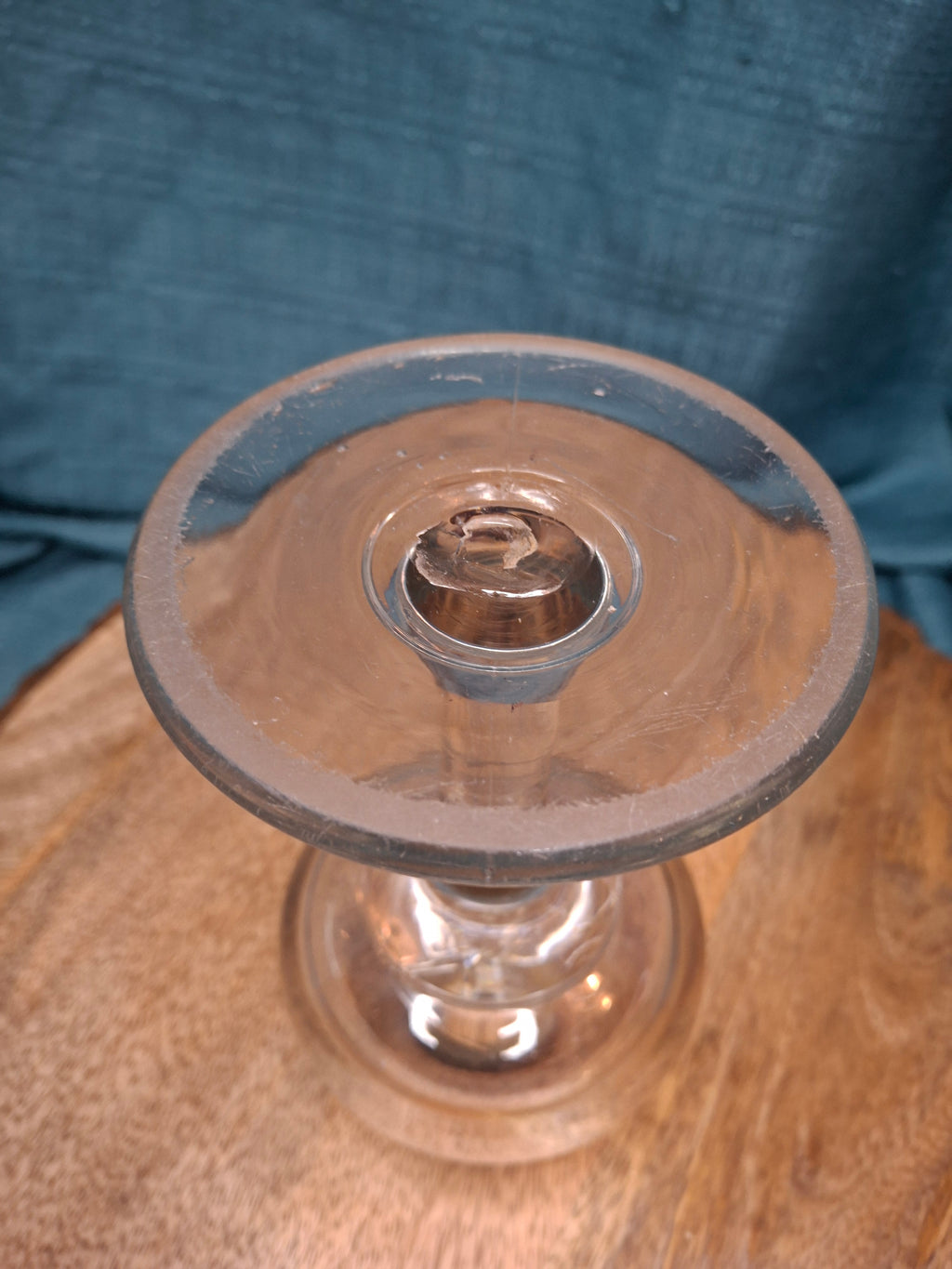 Antique 19thC Whale Oil Glass Goblet Wine Stem Lamp, c.1820-1850