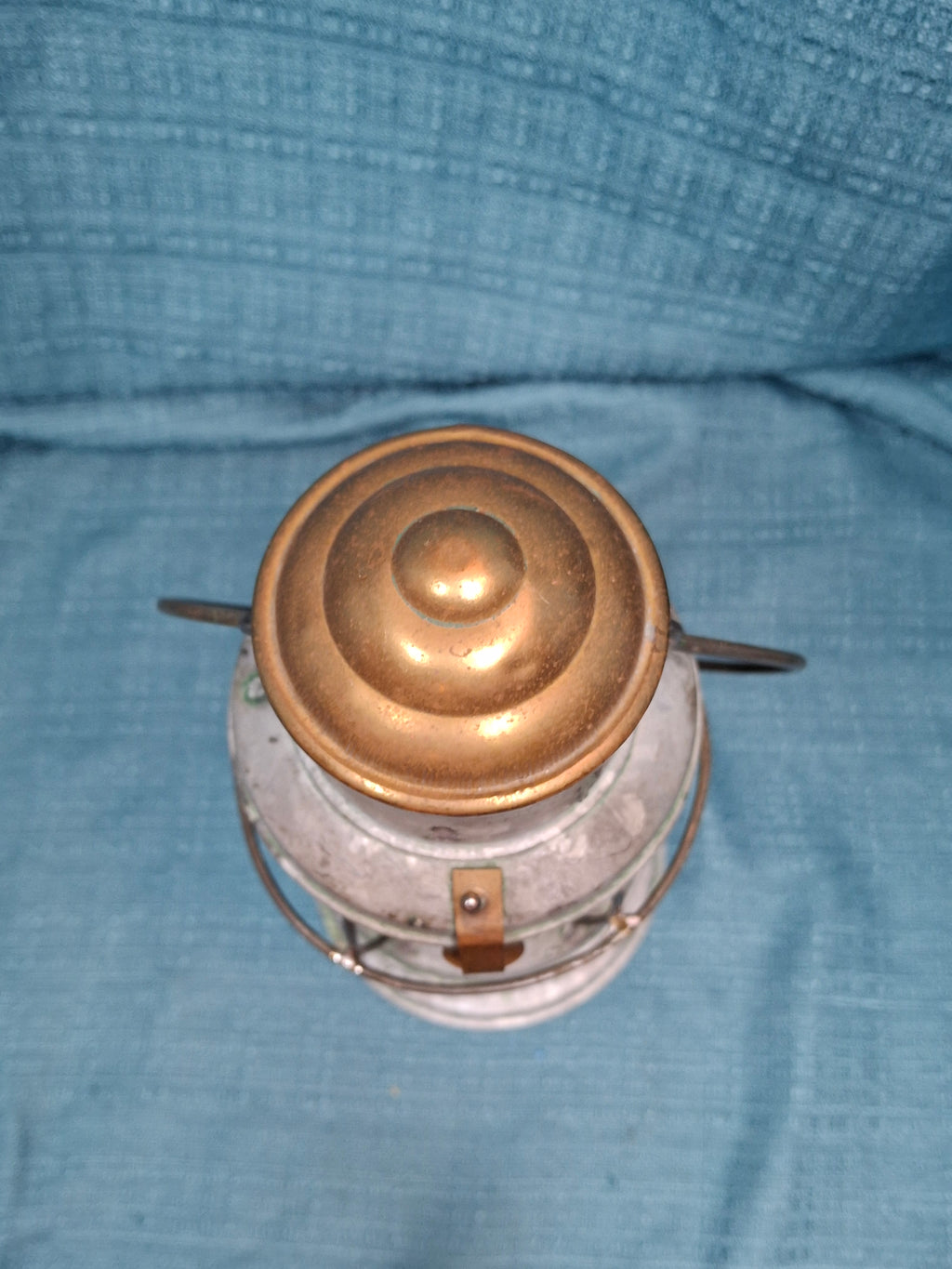 Antique Mid-19th C American Tin and Brass Whale Oil Lantern Double Tube Burner