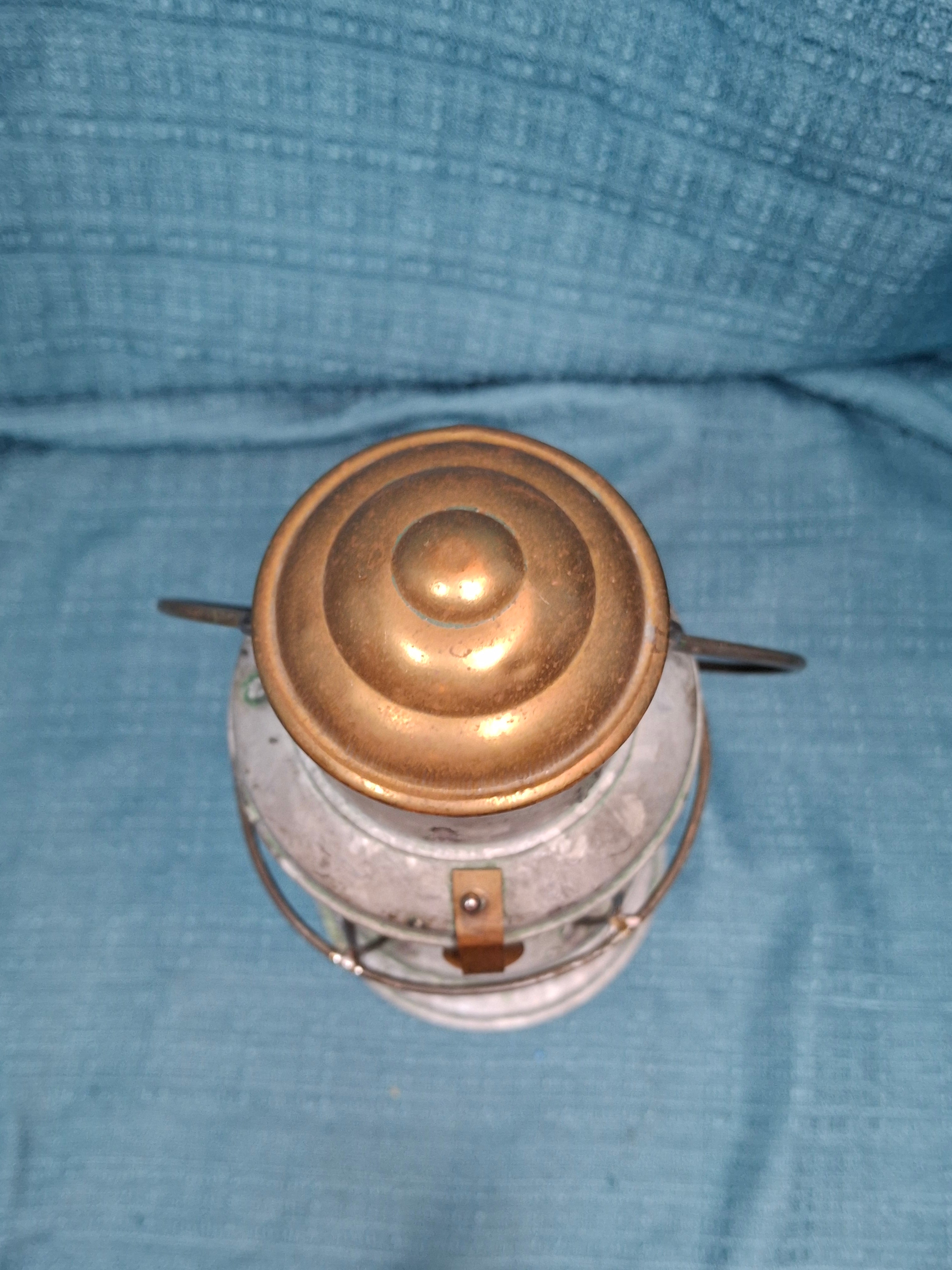 Antique Mid-19th C American Tin and Brass Whale Oil Lantern Double Tube Burner