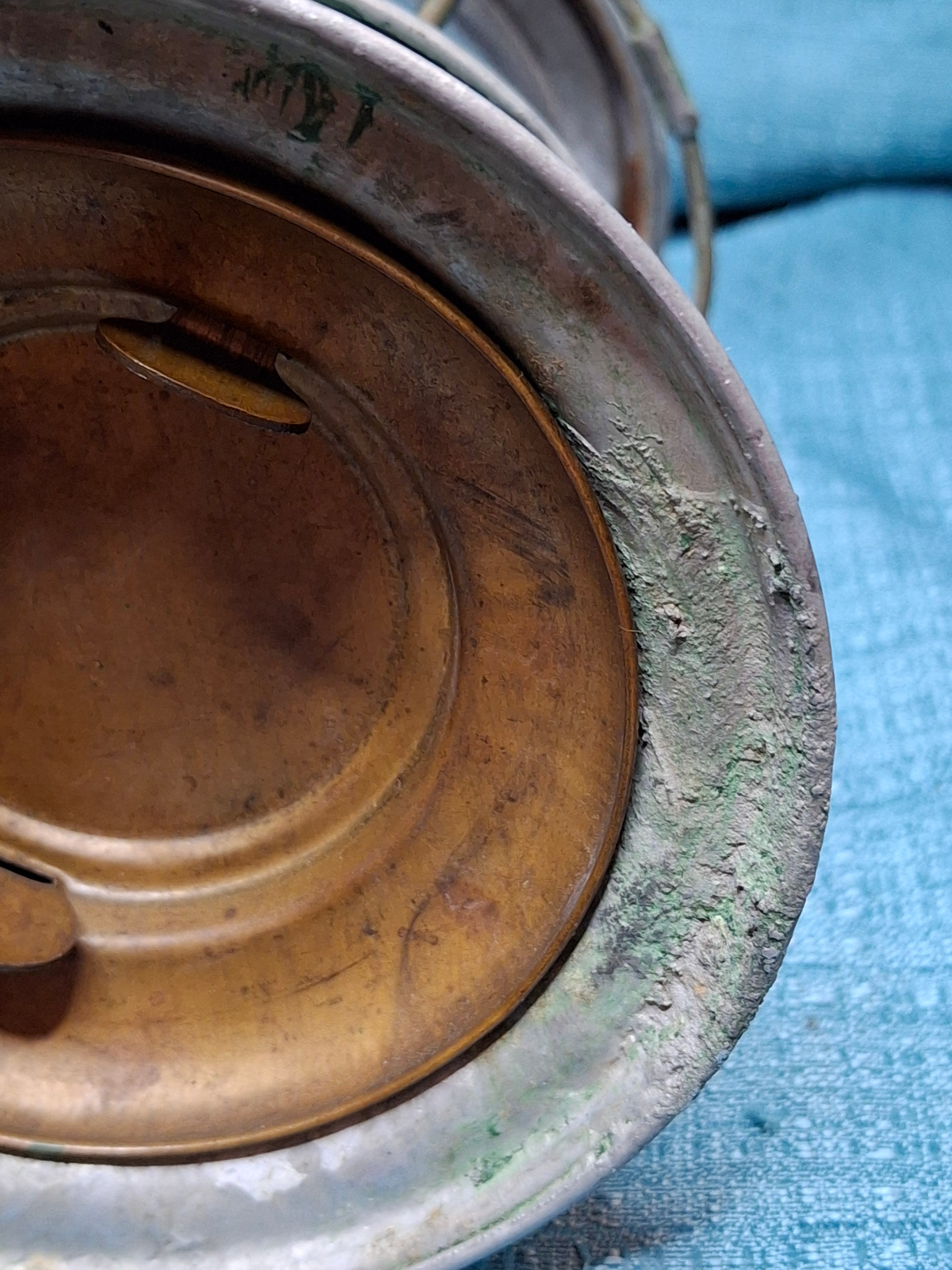 Antique Mid-19th C American Tin and Brass Whale Oil Lantern Double Tube Burner