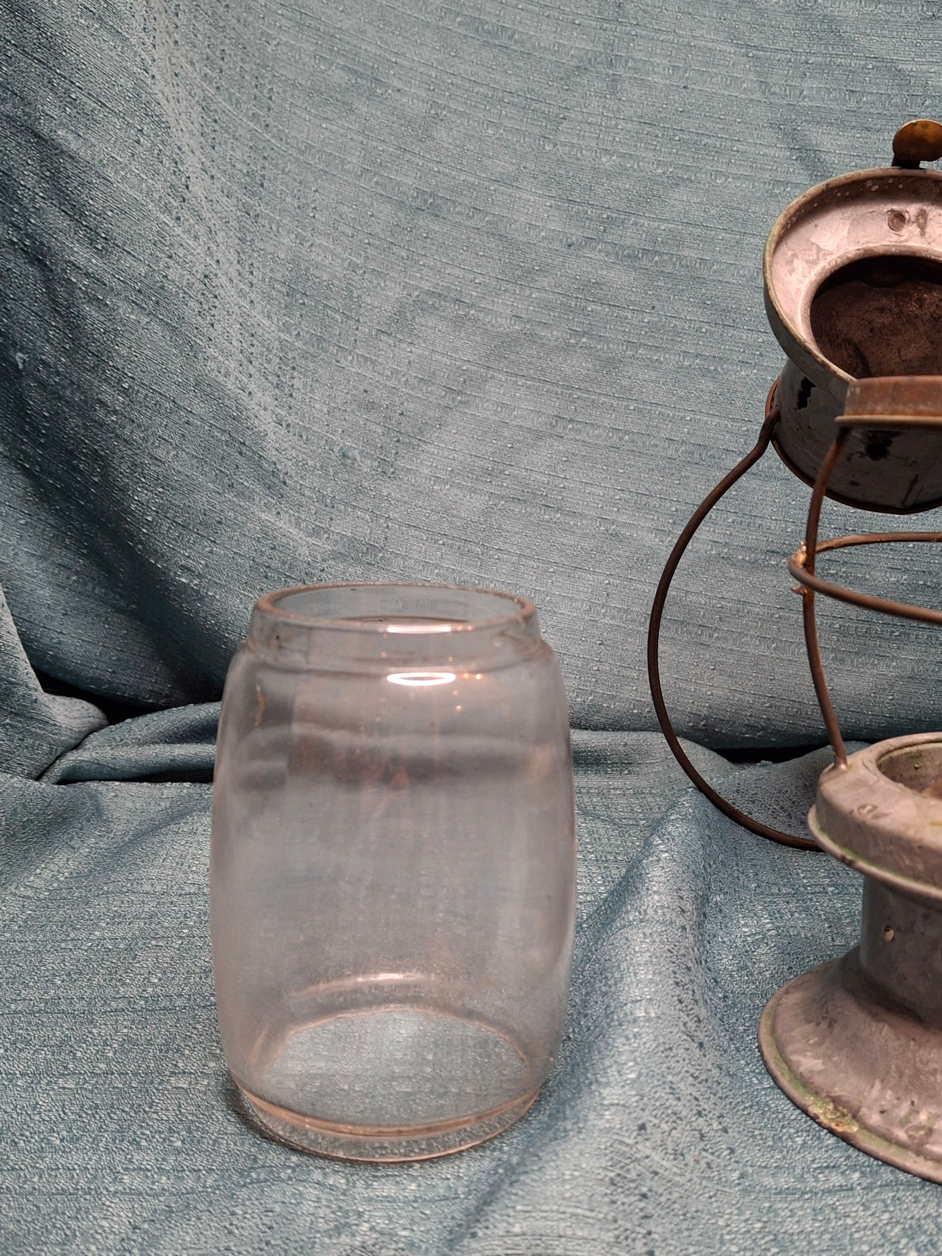 Antique Mid-19th C American Tin and Brass Whale Oil Lantern Double Tube Burner