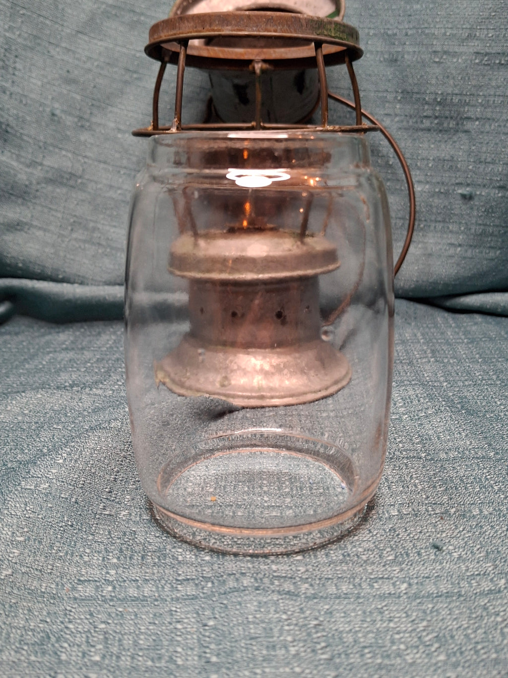 Antique Mid-19th C American Tin and Brass Whale Oil Lantern Double Tube Burner