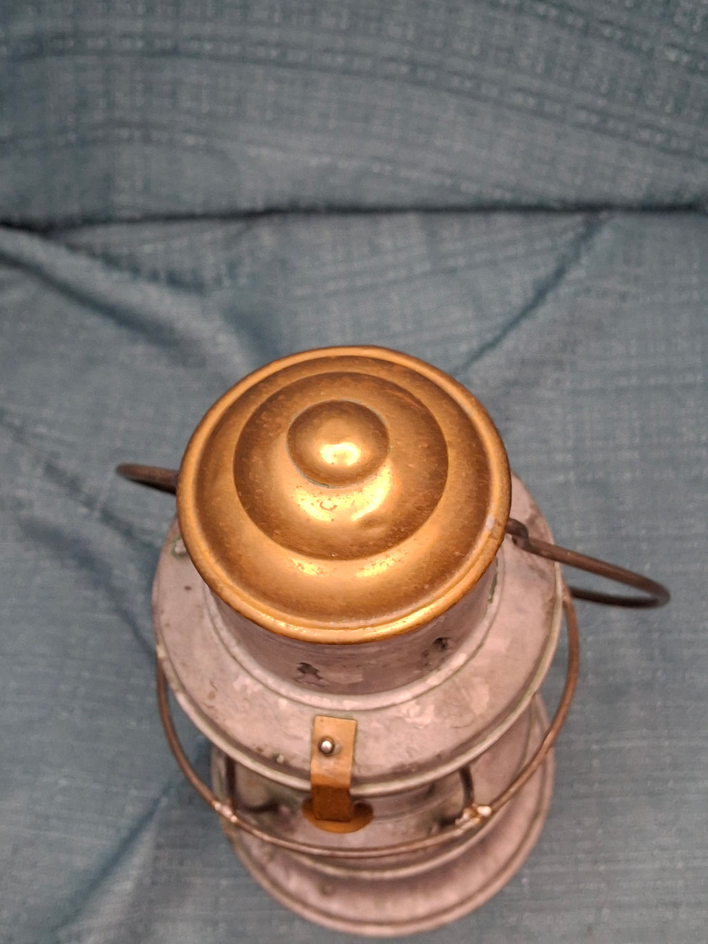 Antique Mid-19th C American Tin and Brass Whale Oil Lantern Double Tube Burner