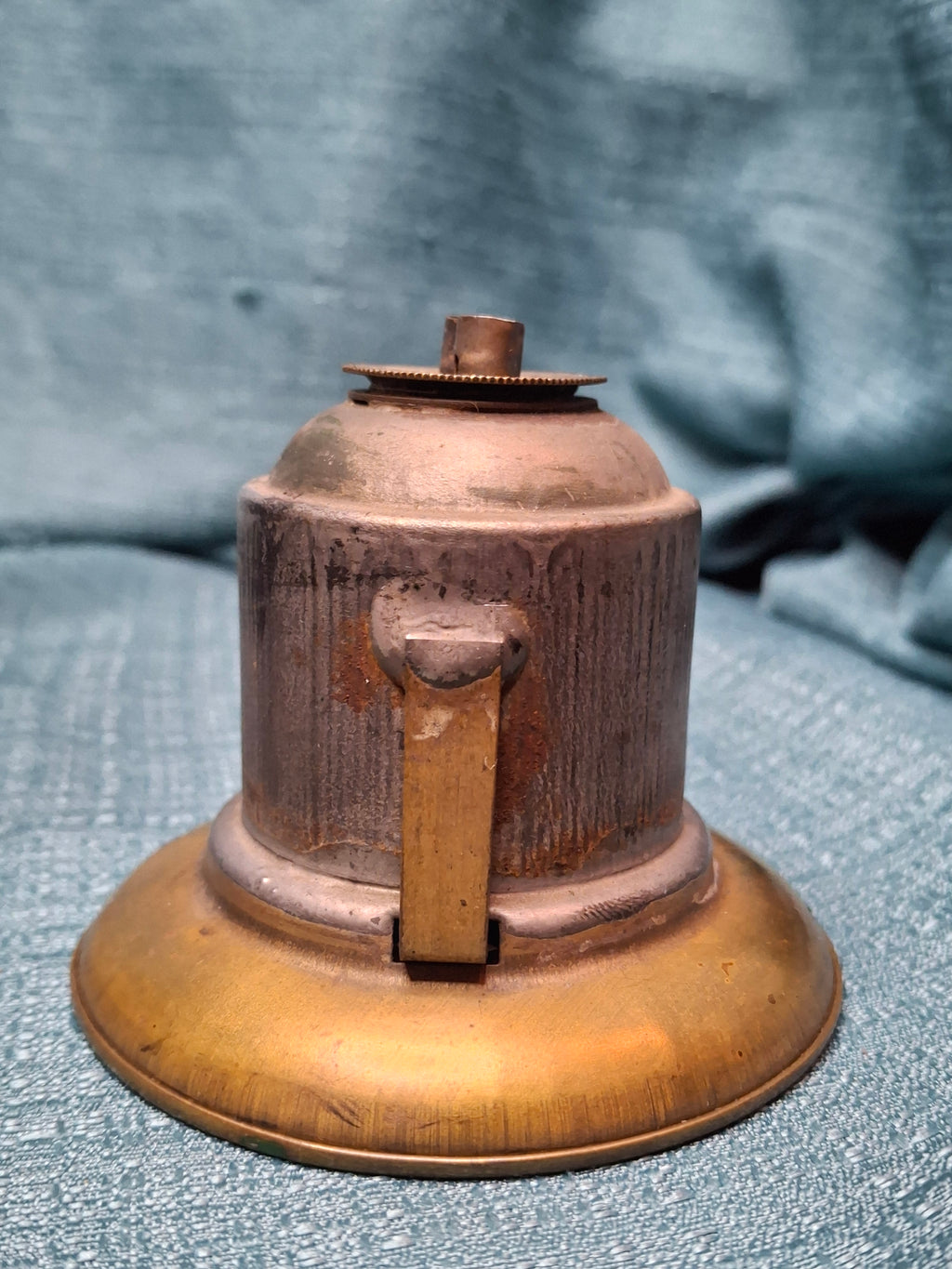 Antique Mid-19th C American Tin and Brass Whale Oil Lantern Double Tube Burner