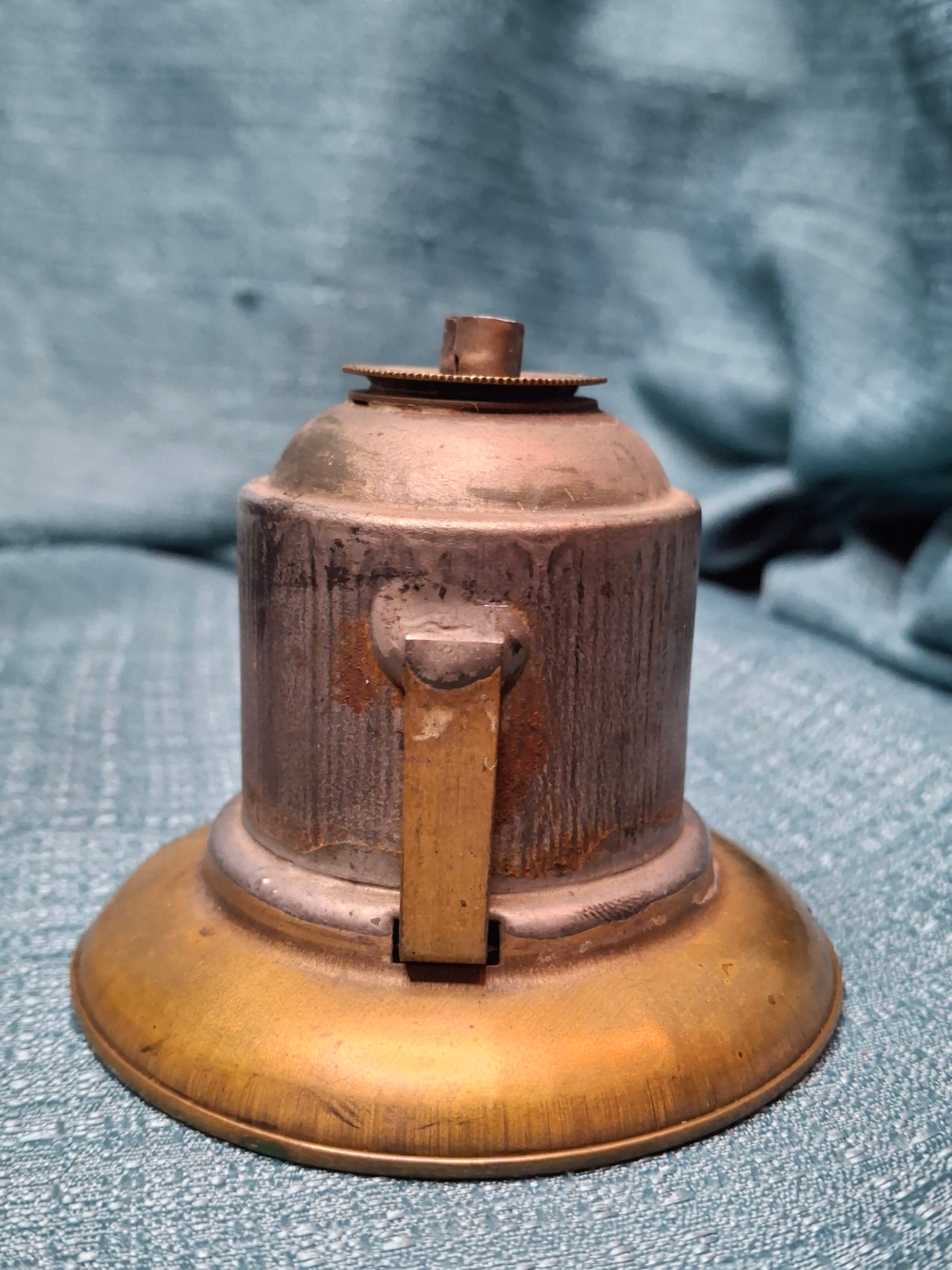 Antique Mid-19th C American Tin and Brass Whale Oil Lantern Double Tube Burner